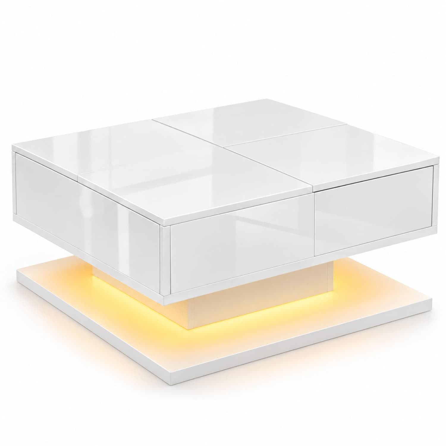 ANYSUN Couchtisch Höhenverstellbarer Wohnzimmertisch mit Stauraum, 2 Schubladen & LED (1-St), Hochglanz mit Hubtischplatte, Klappdeckel & App-Steuerung, 72×72×35 cm