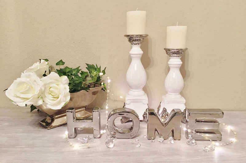 DRULINE Deko-Buchstaben Keramik Buchstaben "HOME" Schriftzug Shabby Chic