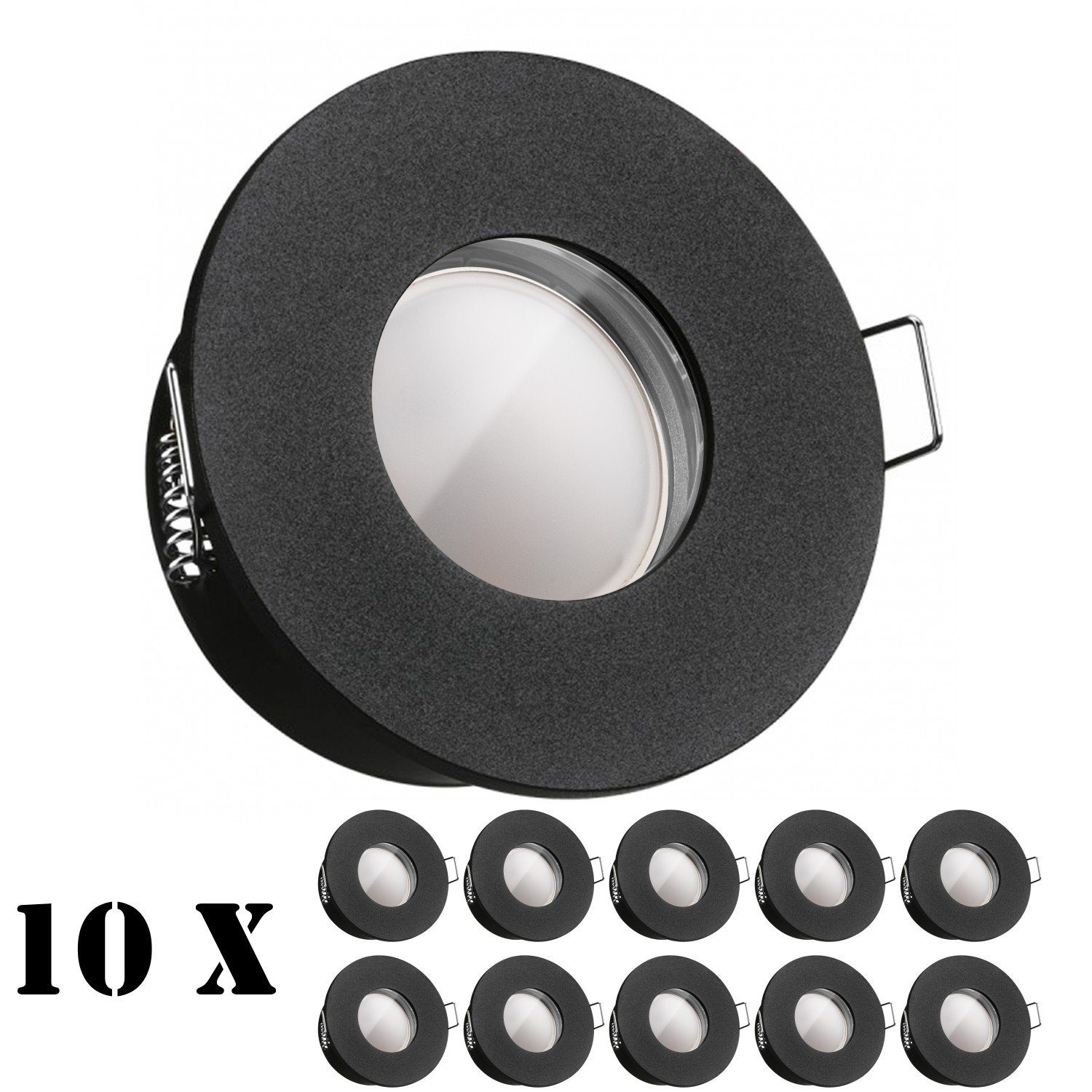LED Einbaustrahler LEDANDO Einbaustrahler 5W IP65 flach extra 10er mit schwarz Leuchtm LED Set in