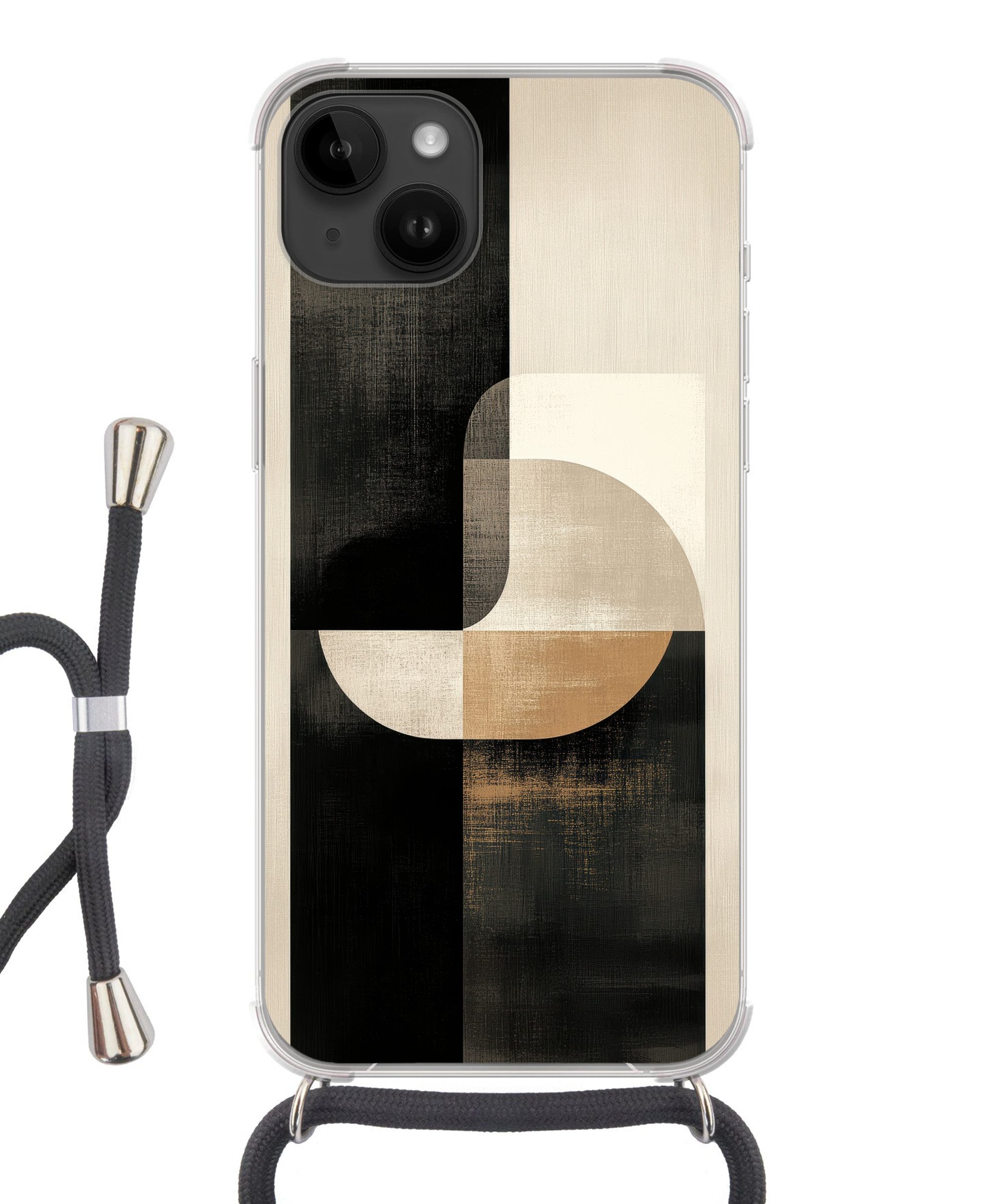 MuchoWow Handyhülle für Apple iPhone 14 Modern - Quadratisch - Formen, Tragbare Handyhüllen mit Kette zum umhängen, Handykette Handyband