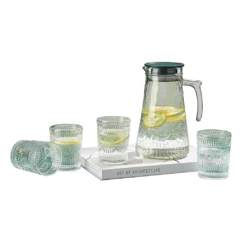 Cheffinger Wasserkaraffe 1,8 Liter Krug Karaffe 4 Gläser je 250ml Trinkgläser GB04 5 tlg Set, (5-tlg)