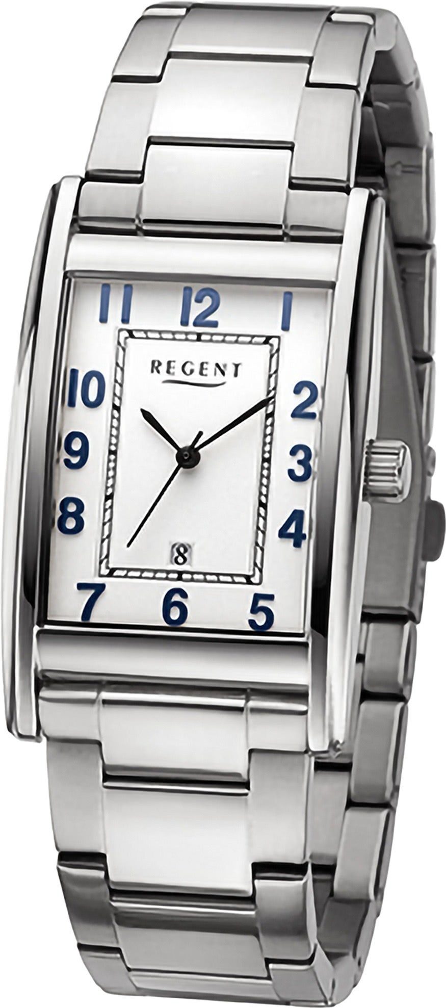 Regent Quarzuhr Regent Herren Armbanduhr Analog, Herrenuhr Metallarmband silber, rundes Gehäuse, extra groß (ca. 29mm)