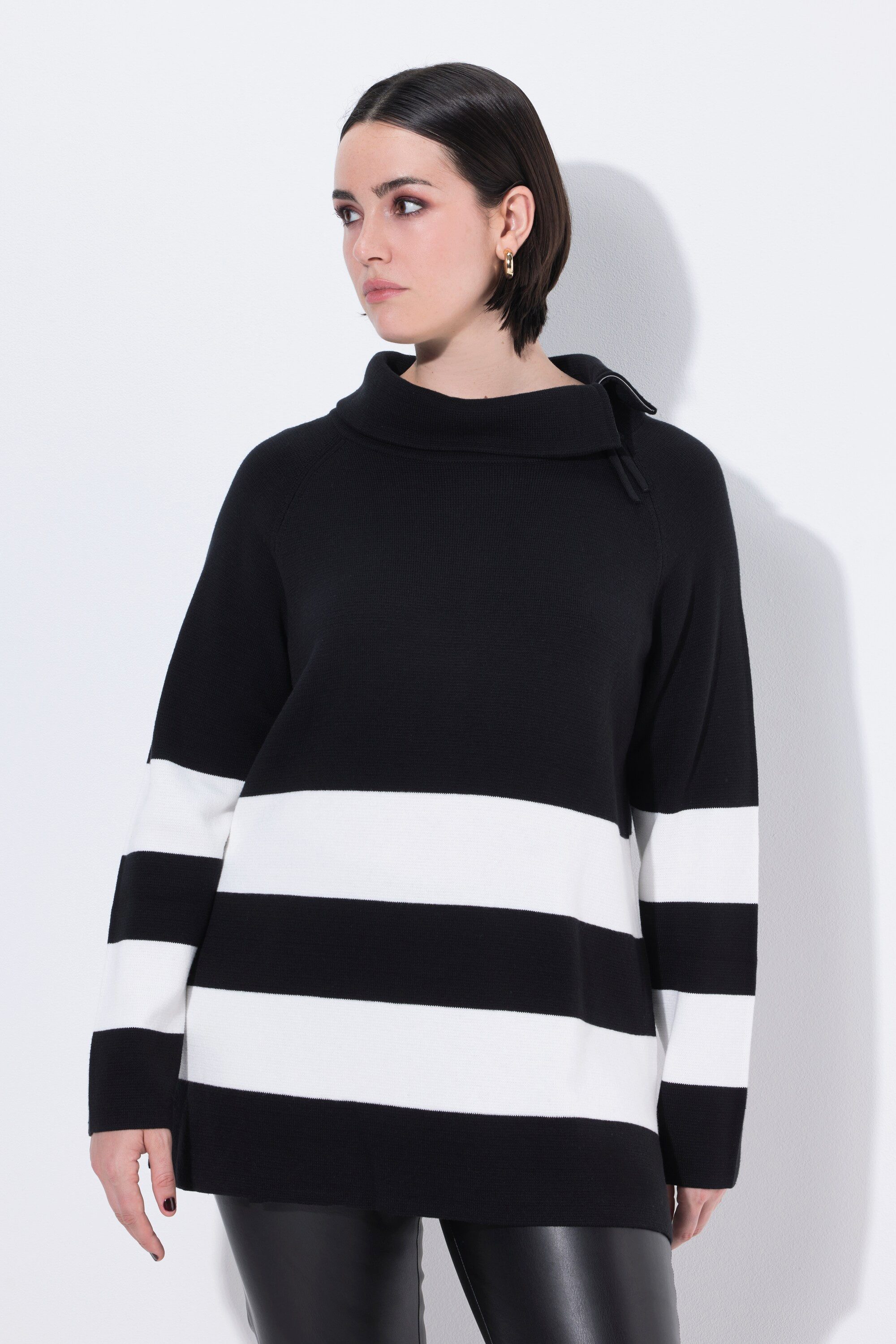 Ulla Popken Strickpullover Pullover Blockstreifen Rollkragen günstig online kaufen