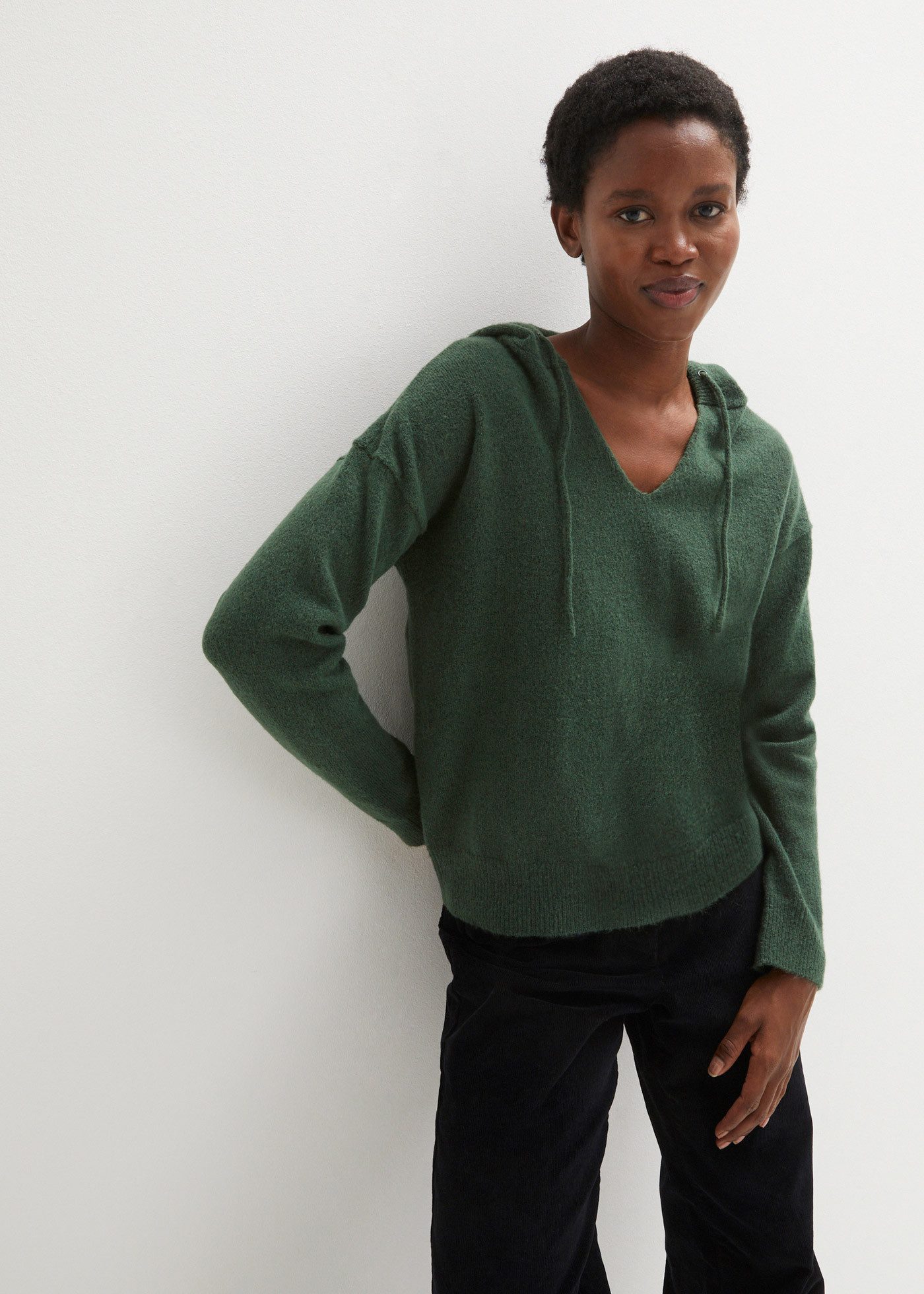 bonprix Strickpullover mit Kapuze, Langarm, lässige Passform