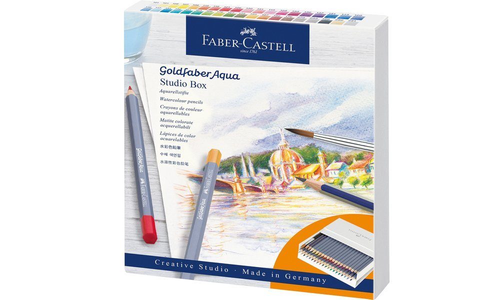 Faber-Castell Aqua Aquarellstifte (38 und teilig), Trocken- Aquarellstift, Studiobox (38-tlg), möglich Nasstechniken Goldfaber