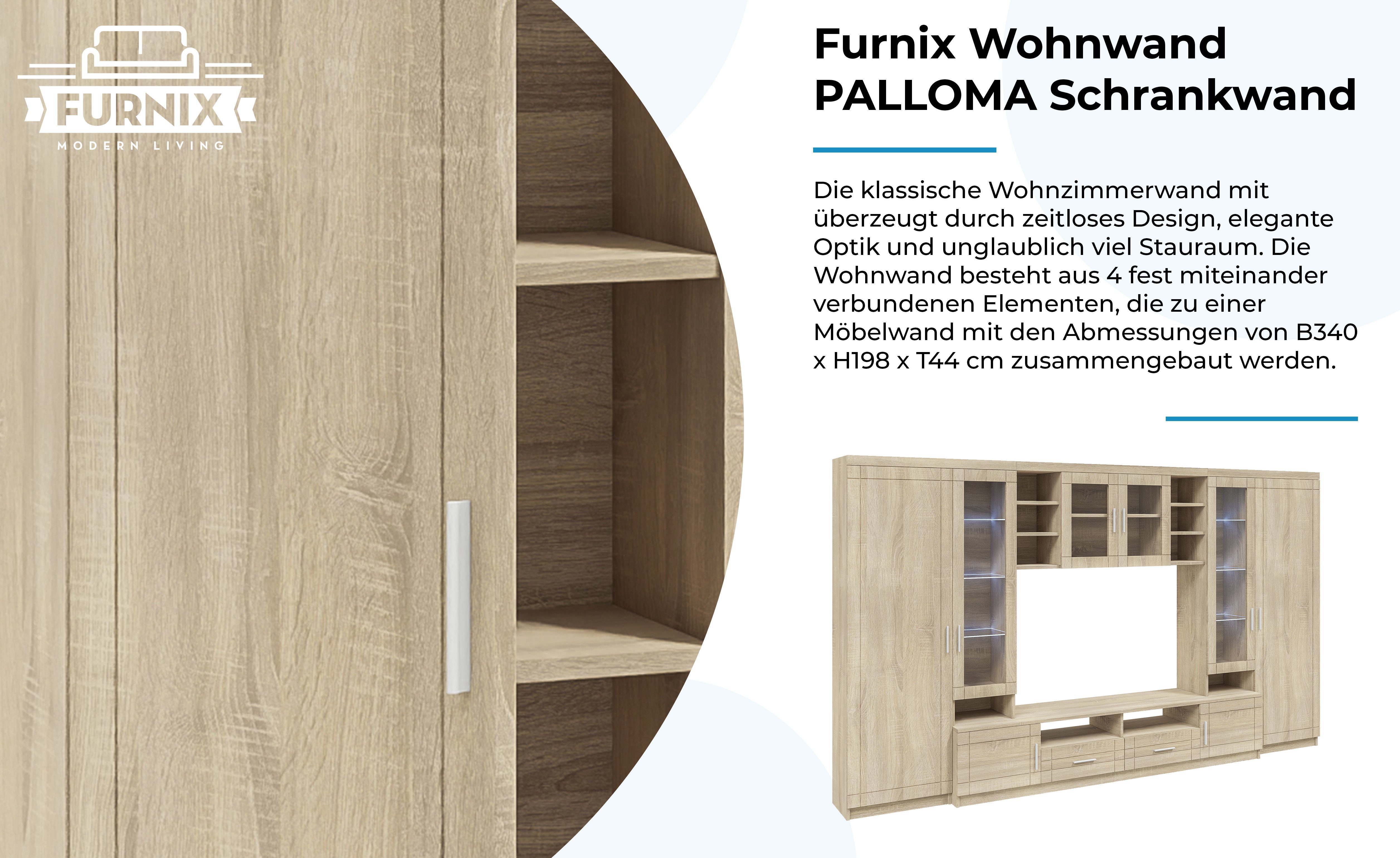 multifunktionell, Furnix cm Wohnwand TV-Schrank, H198 T44 B340 x Schrankwand PALLOMA Hängeschrank, Hochschränke, Sonoma x 2