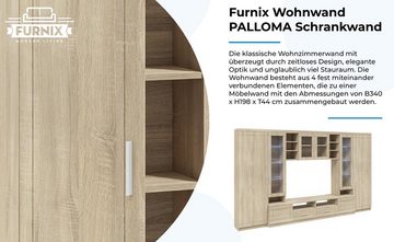 Furnix Wohnwand PALLOMA Schrankwand multifunktionell, 2 Hochschränke, TV-Schrank, Hängeschrank, B340 x H198 x T44 cm