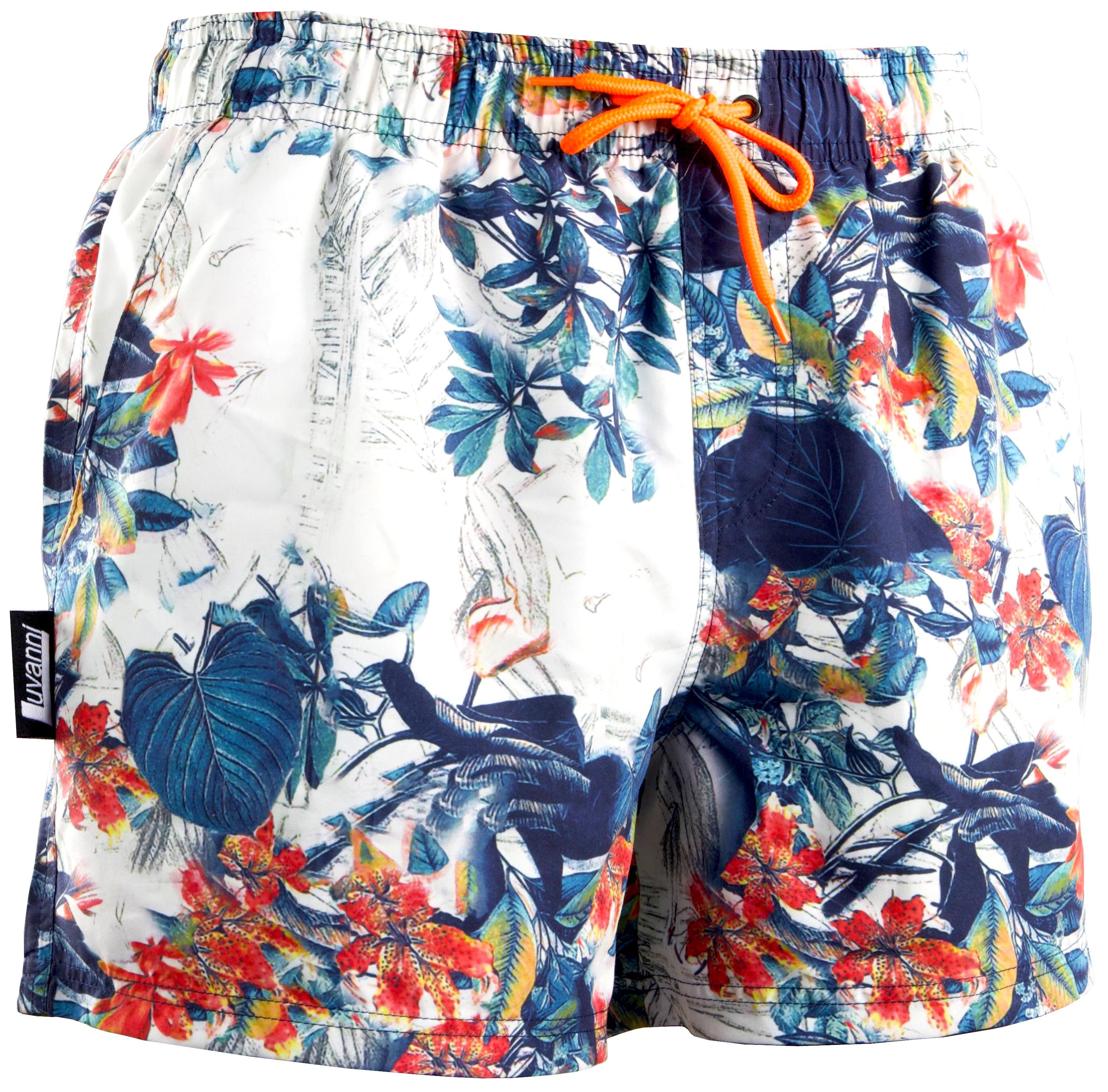 Luvanni Badehose Badehose Herren Schnelltrocknende Beachshorts 29v2 Badeshorts Kordelzug Boardshorts Schwimmhose Männer Jungle Blatt Blumen