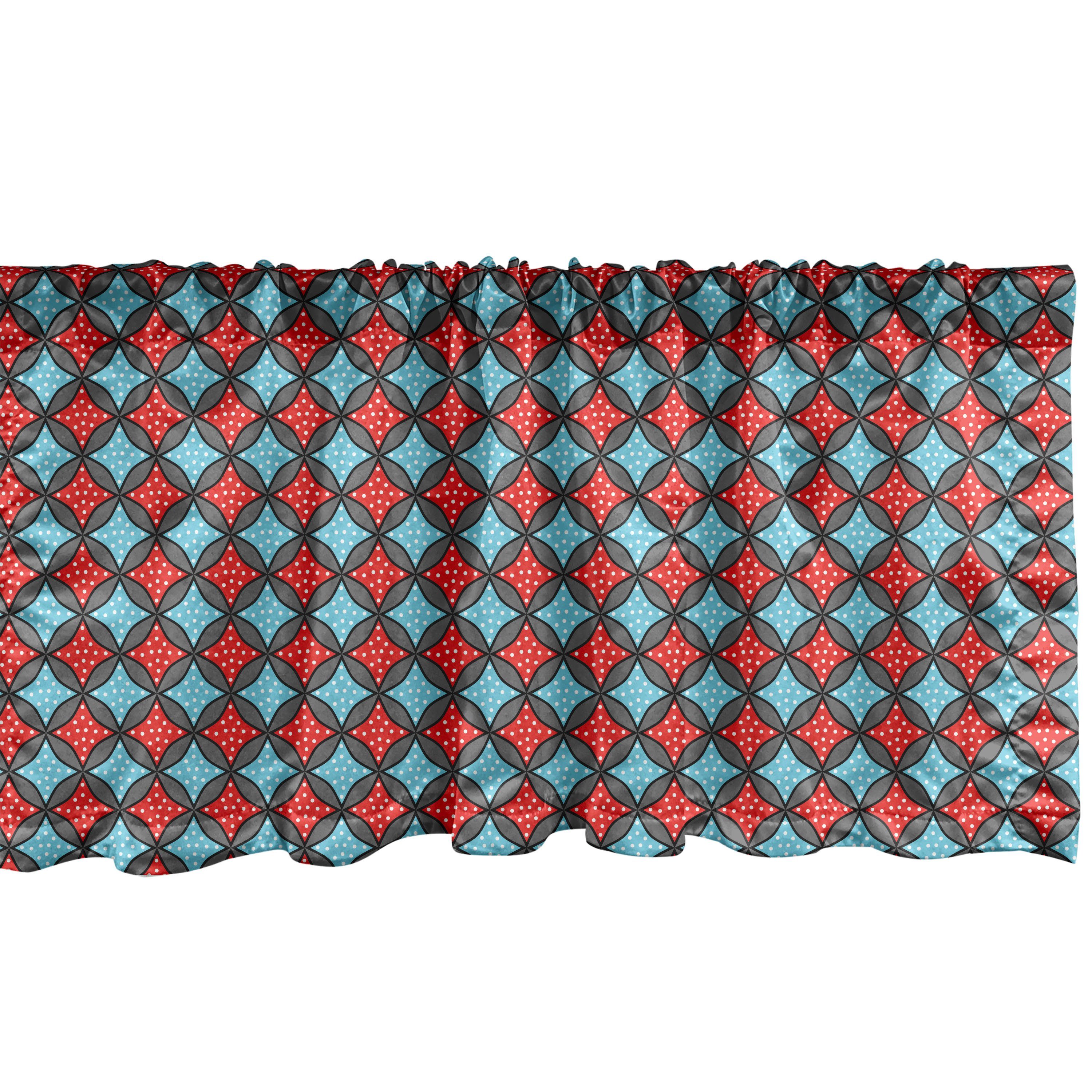 Scheibengardine Vorhang Volant für Küche Schlafzimmer Dekor mit Stangentasche, Abakuhaus, Microfaser, geometrisch Rot Blau gepunktete Sterne