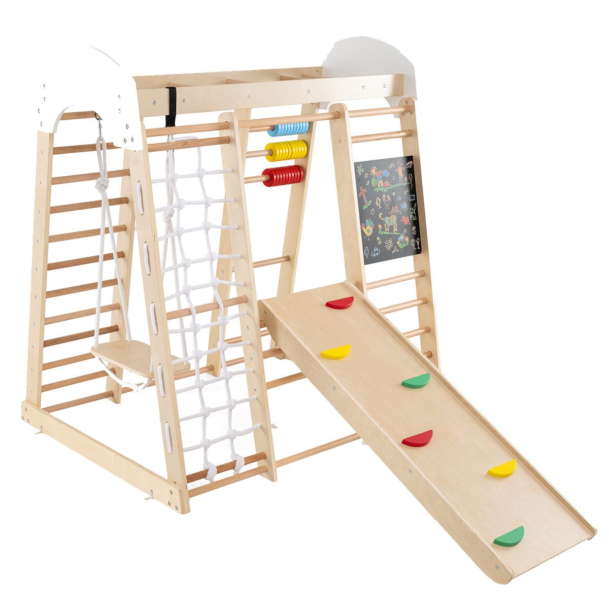 COSTWAY Klettergerüst, 8in1 Kletterdreieck & Kletternetz, Kinder Spielplatz