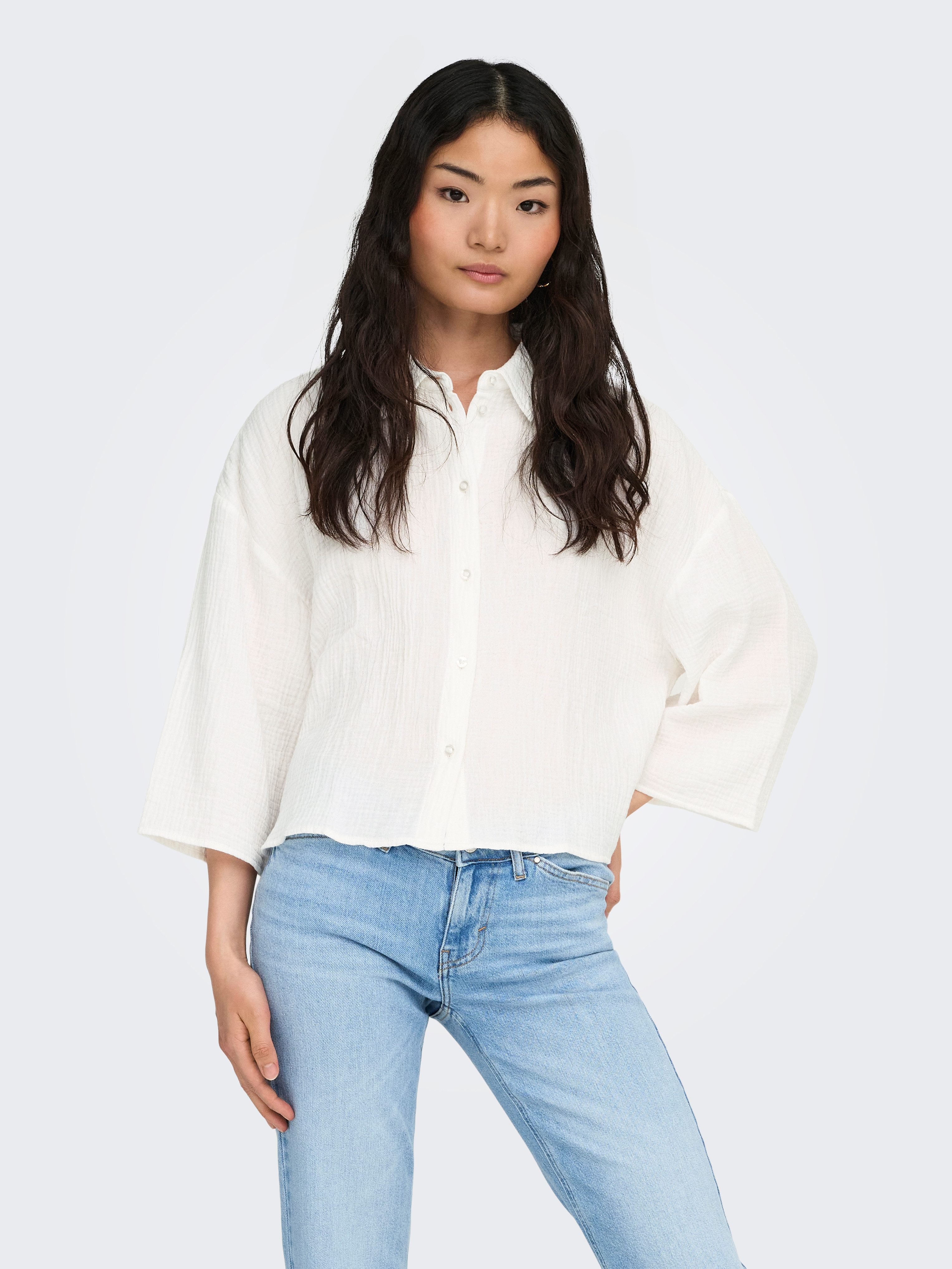 JDY Hemdbluse JDYTHEIS LIFE 3/4 CROP SHIRT WVN NOOS Baumwolle, regular fit