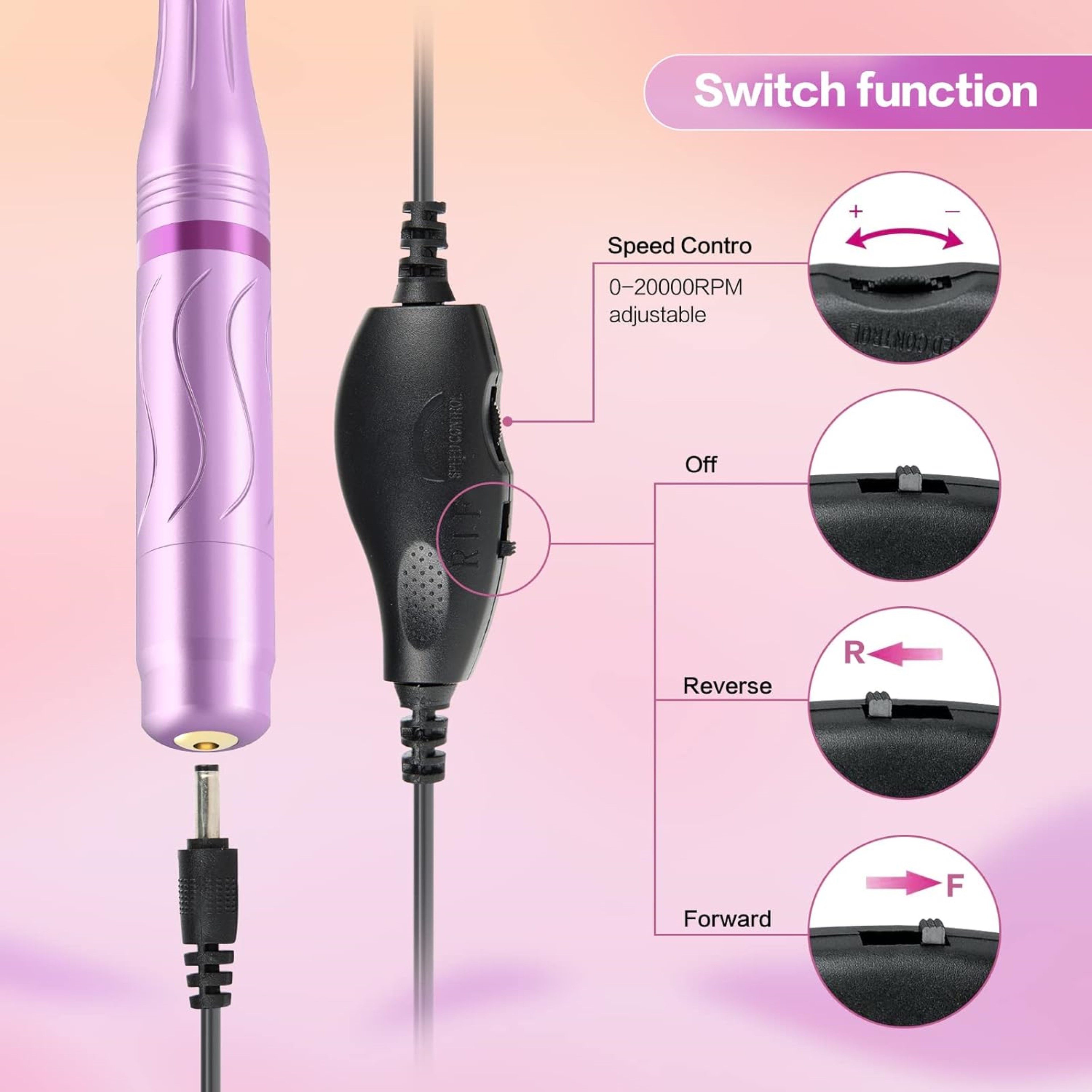PTUI Maniküre-Pediküre-Set Elektrischer Nagelfräser 11-in-1 Set für Gel Acryl Nägel 20000 U/min, 79-tlg., Professionelles 11-teiliges Nagelfräser-Set für Manikü – Bild 4 von 5
