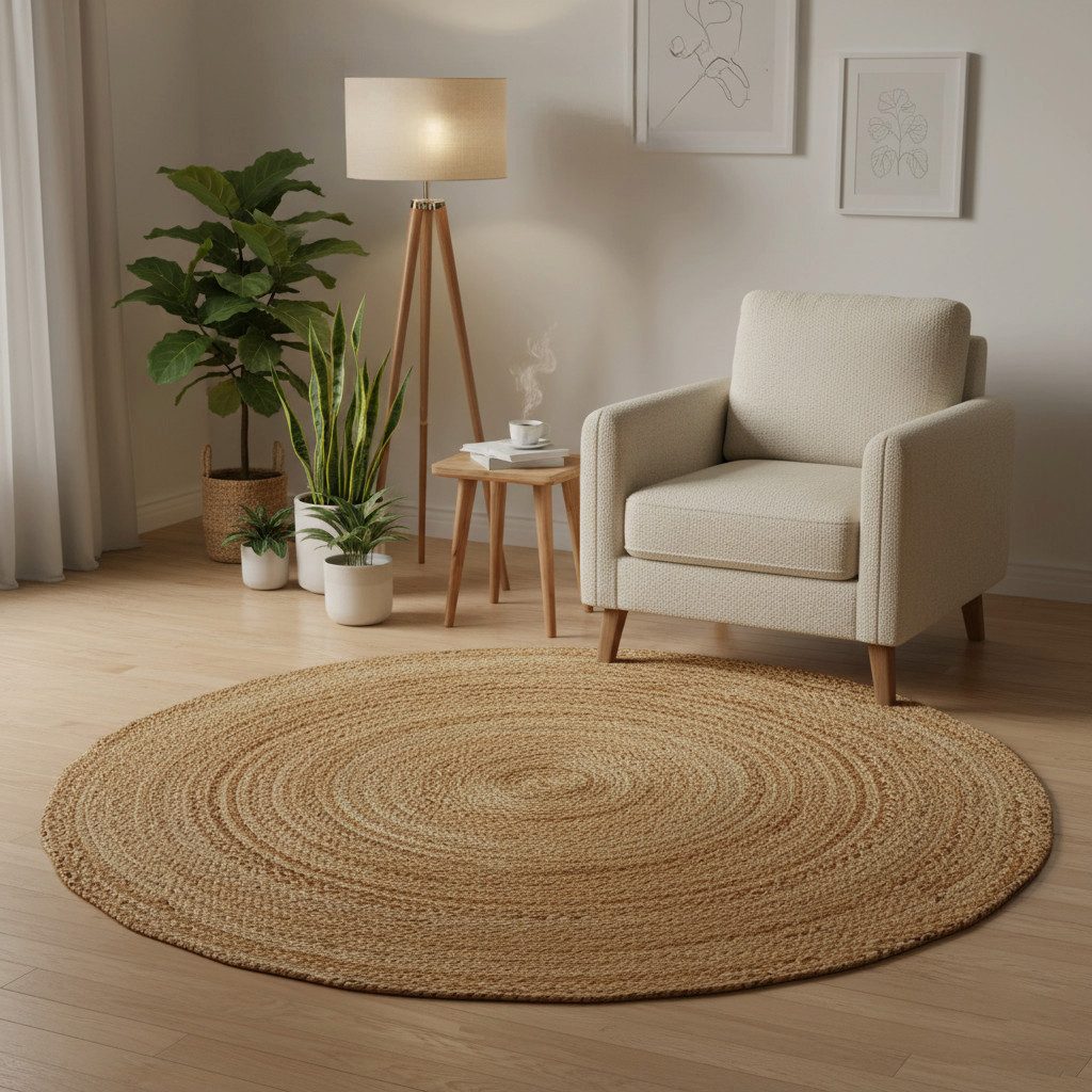 Elegant Floors Teppich Elegant Floors® Runder Jute Teppich Natur, Handgefer günstig online kaufen