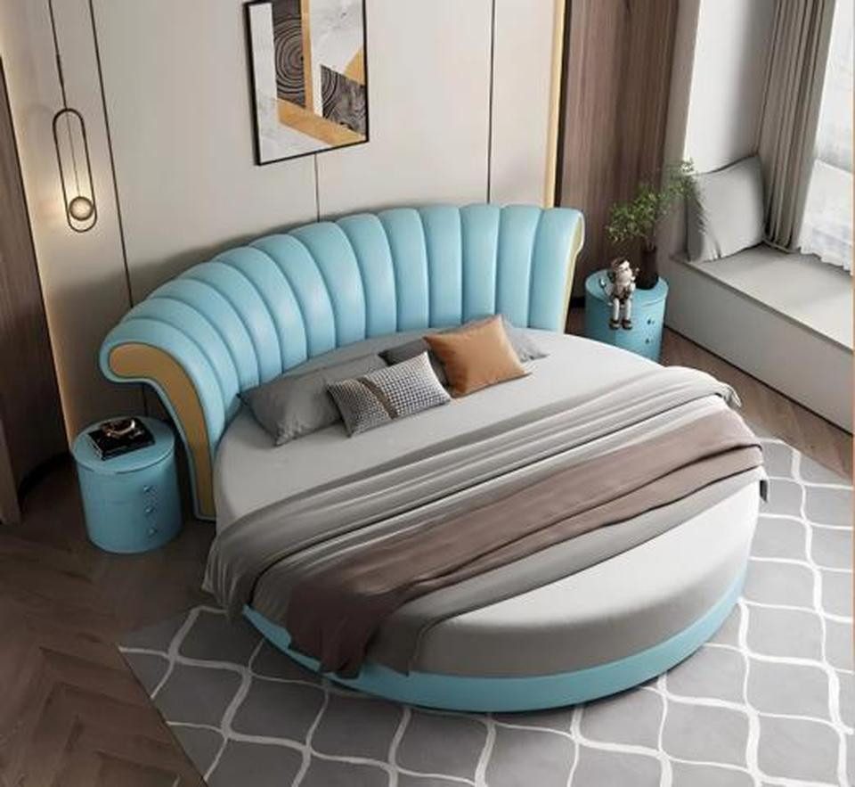JVmoebel Rundbett Rundbett in Weiß und Beige aus hochwertigem Leder (1-tlg., Bett ohne Matratze), Made in Europa
