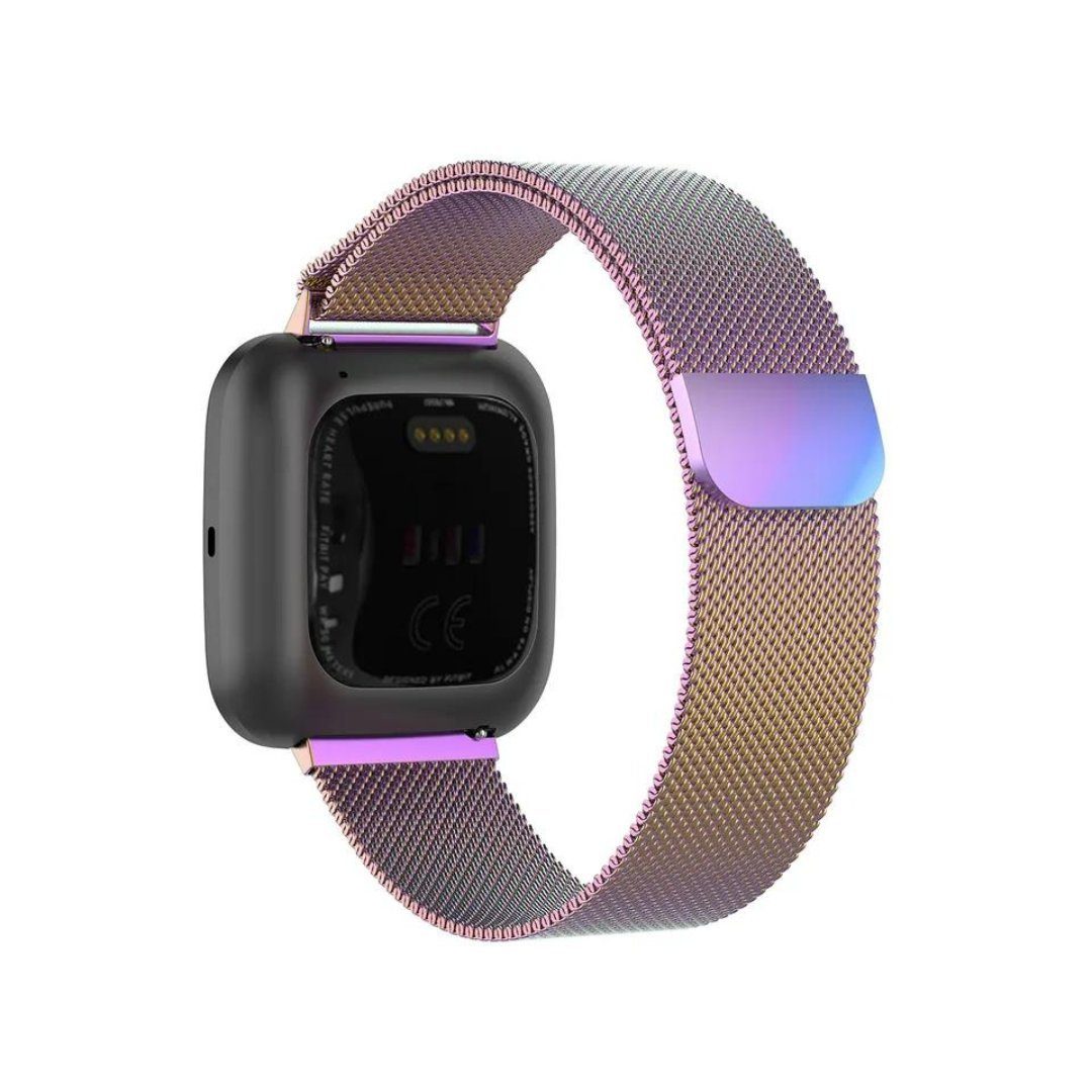 SmartUP Uhrenarmband Für Fitbit Versa 2 Magnetisches Edelstahl Armband Milanese, Atmungaktiv, zeitloses Design, stufenlos verstellbar Regenbogen