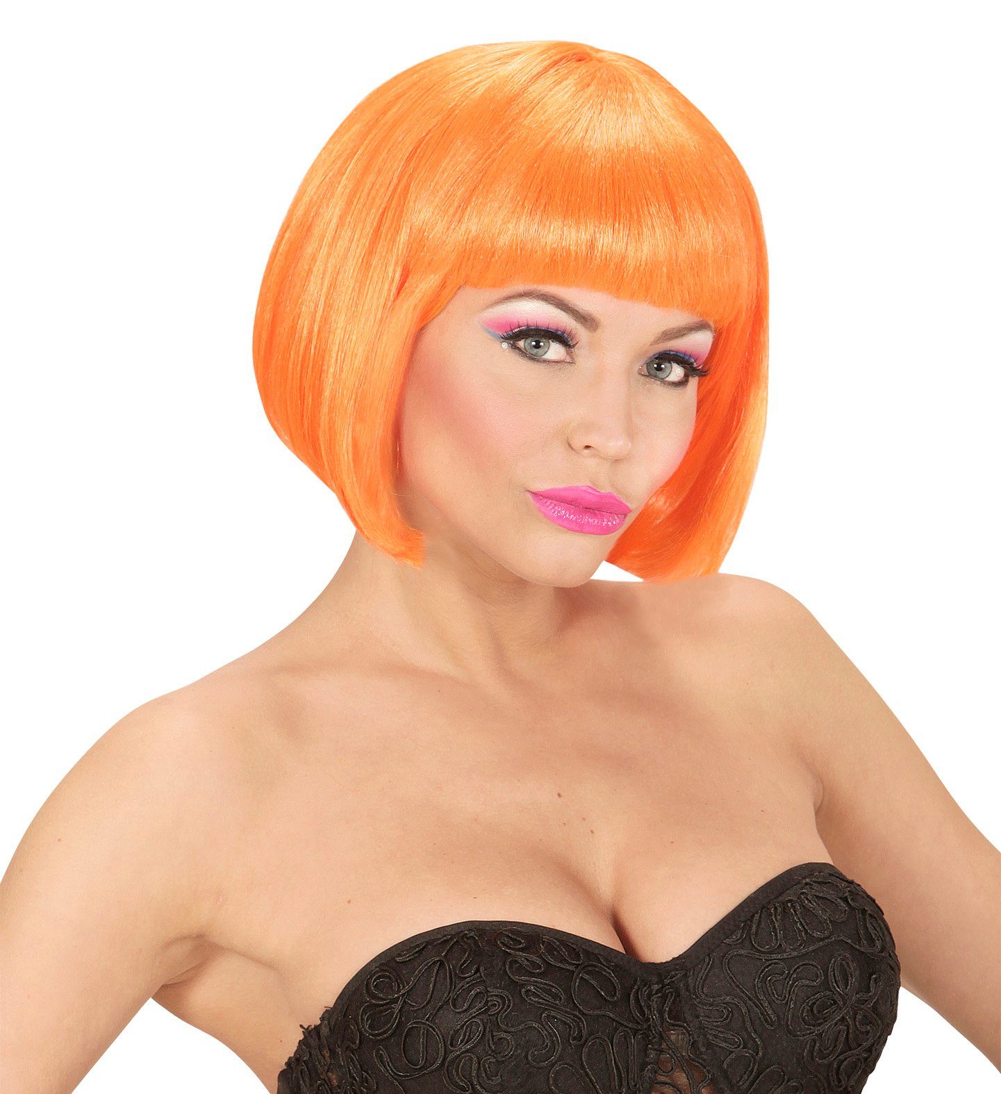 Widmann S.r.l. Kostüm-Perücke Damen Bob 'Valentina' 74975, Neon Orange
