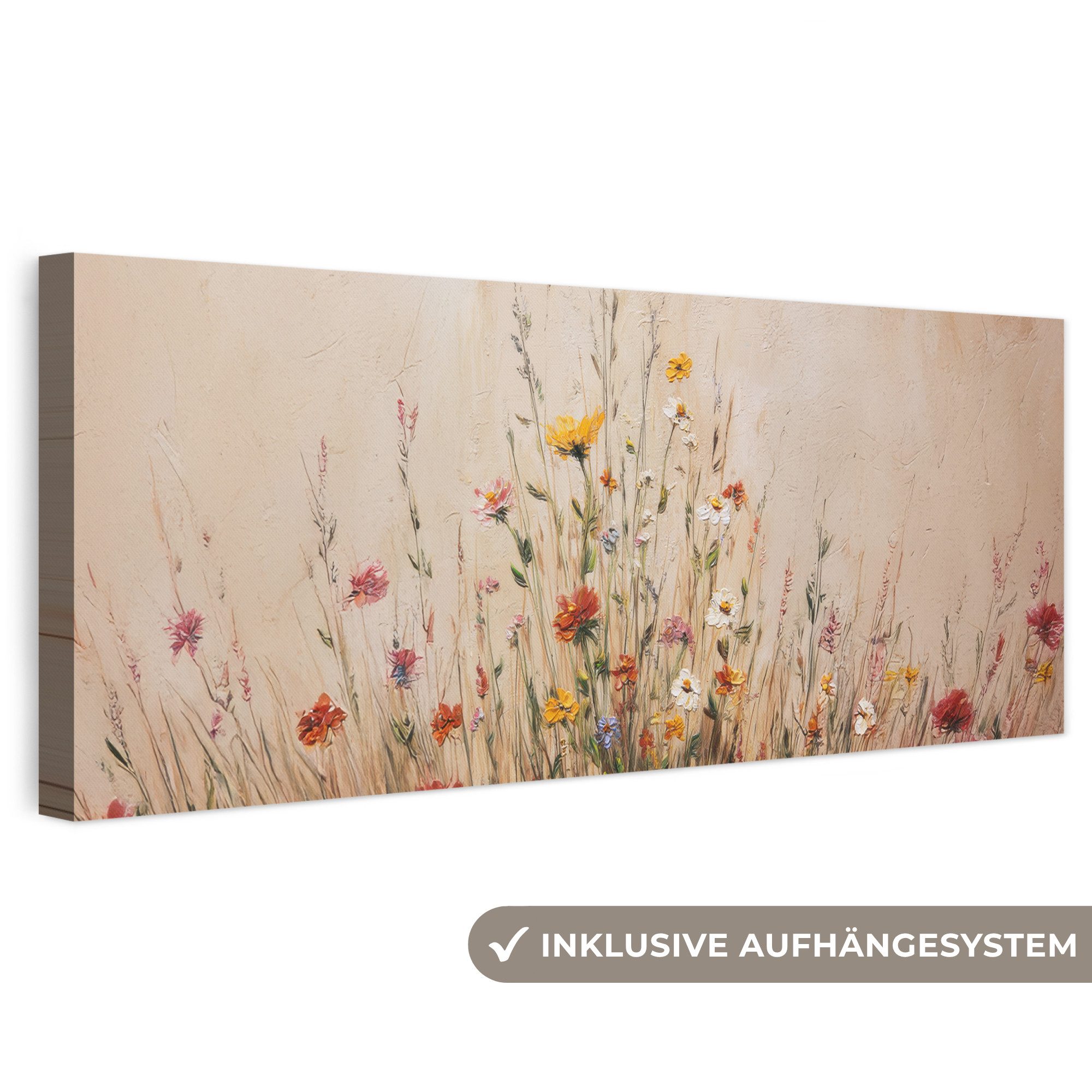 OneMillionCanvasses® Leinwandbild Panorama Wildblumen - Pinselstriche - Ruhig, Fotodruck (1 St), Wandbild, Deko Schlafzimmer Wohnzimmer Flur 60x20 cm