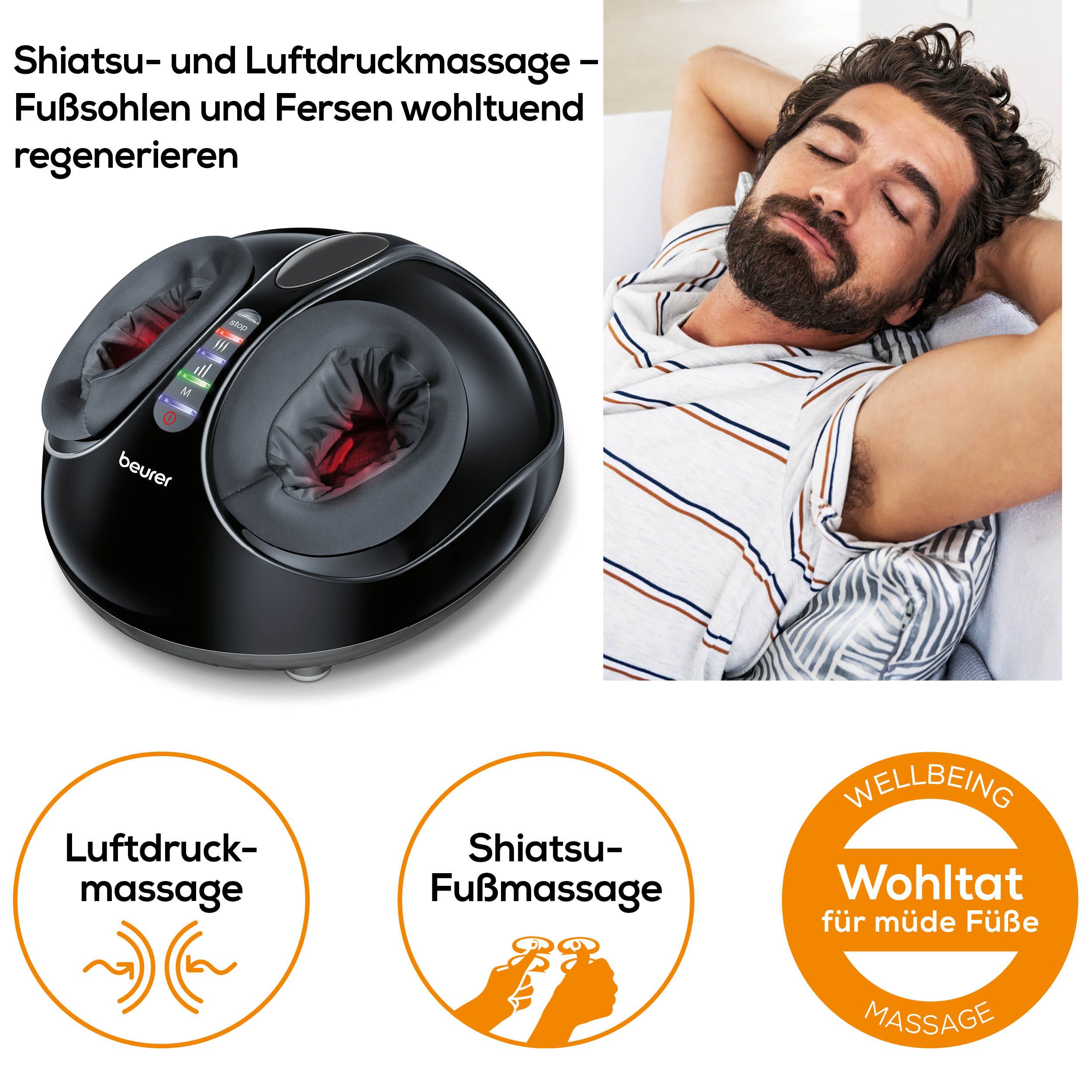BEURER Fußmassagegerät FM 90 mit Shiatsu- und Luftdruckmassage, durchblutungsfördernd, Mit Wärmefunktion, 3 Intensitätsstufen, durchblutungsfördernd