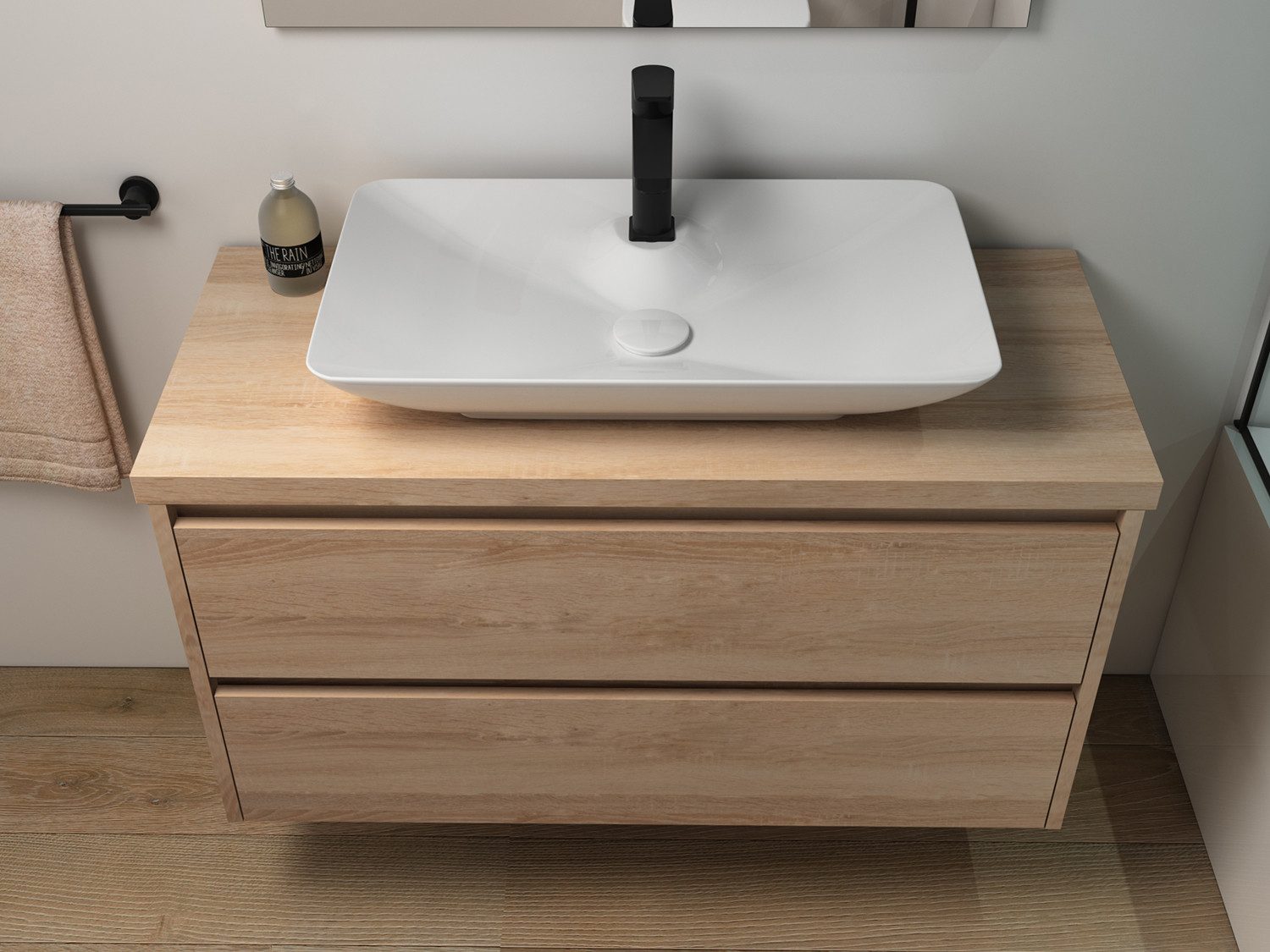 Aqua Bagno Badmöbel-Set Duo Waschplatz 100 cm Keramikwaschbecken MDF Eiche Gold 2 Schubladen, (vormontiert, 3-St., Badmöbelschrank melaminbeschichtet, Trägerplatte, Keramikwaschbecken), einfache Montage, Badschrank