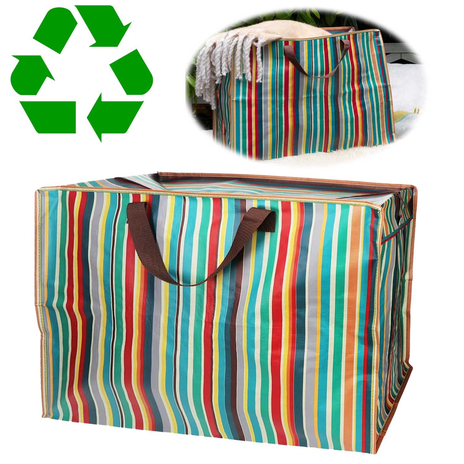 LS-LebenStil Aufbewahrungstasche XXL Jumbo Bag Retro 70´ziger 55cm Recycelt Nachhaltig Einkaufstasche (Unterbettkommode Organizer Aufbewahrungsbox, 1-tlg., Einkaufstasche mit Reißverschluss Shopper Riesentasche Tragetasche), Aufbewahrung von Bettwäsche Kleidung Wäsche Spielzeug - Rechteckig