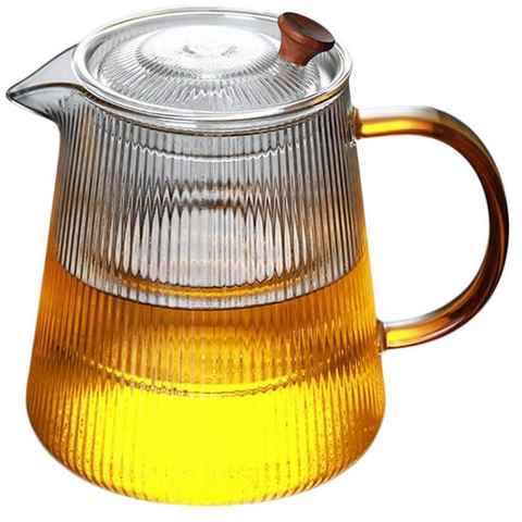 FELIXLEO Teekanne Teekanne gestreiftes Glas verdickter hitzebeständiger (1000ml) 1 Stück, 0.5 l