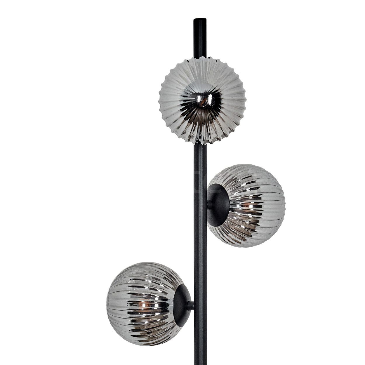 Stehlampe moderne Stehlampe aus Metall/Glas in Schwarz/Rauchglas/Riffelglas