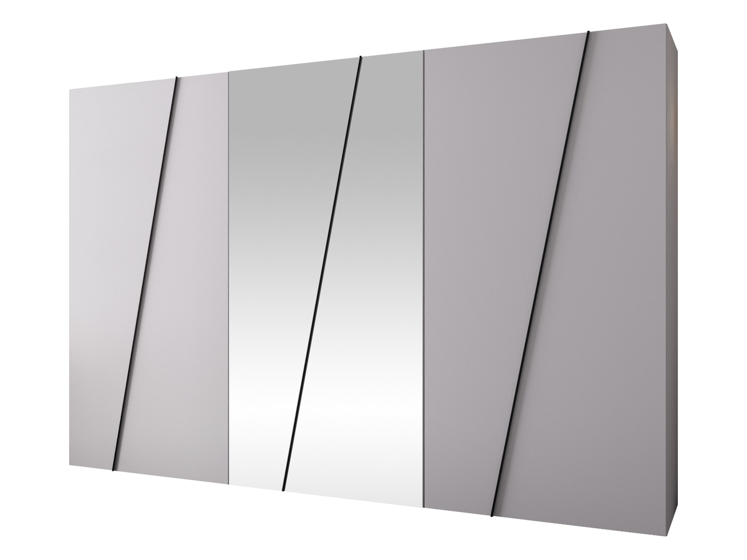 MIRJAN24 Kleiderschrank Zen 2L 300 cm (mit sechs Drehtüren) 300x50x202 cm, drei Kleiderstangen, Frontspiegel