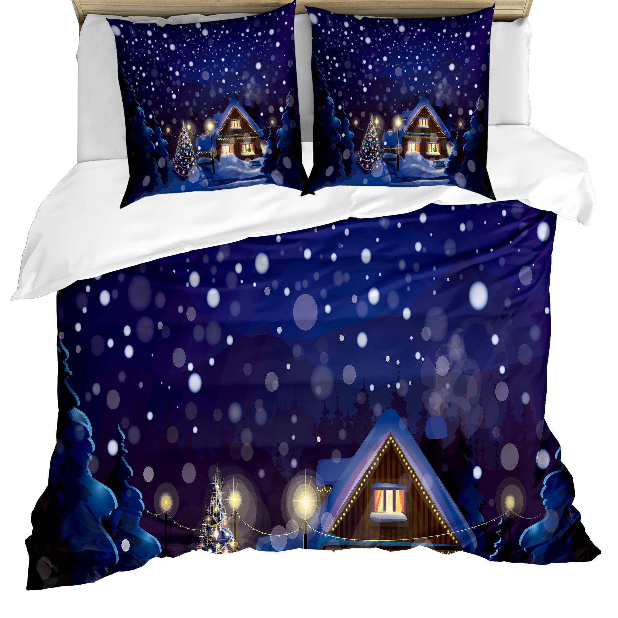 Abakuhaus Bettwäsche Milbensicher Allergiker geeignet mit Kissenbezügen, Microfaser, Weihnachten Winter-Nacht Haus