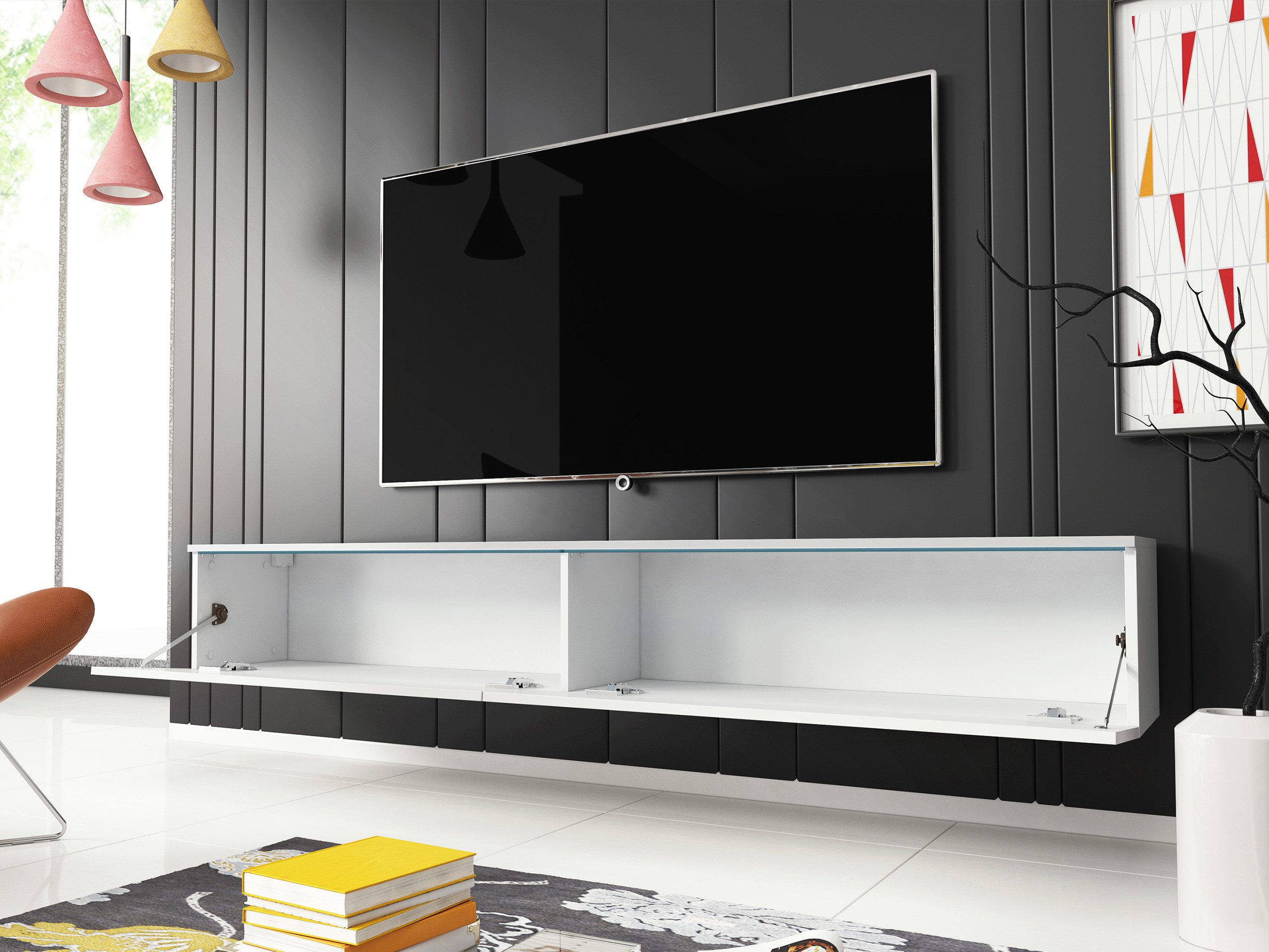 MIRJAN24 TV-Schrank D180 (mit zwei Klappen) LED Beleuchtung als Option, 180x33x30 cm – Bild 5 von 5