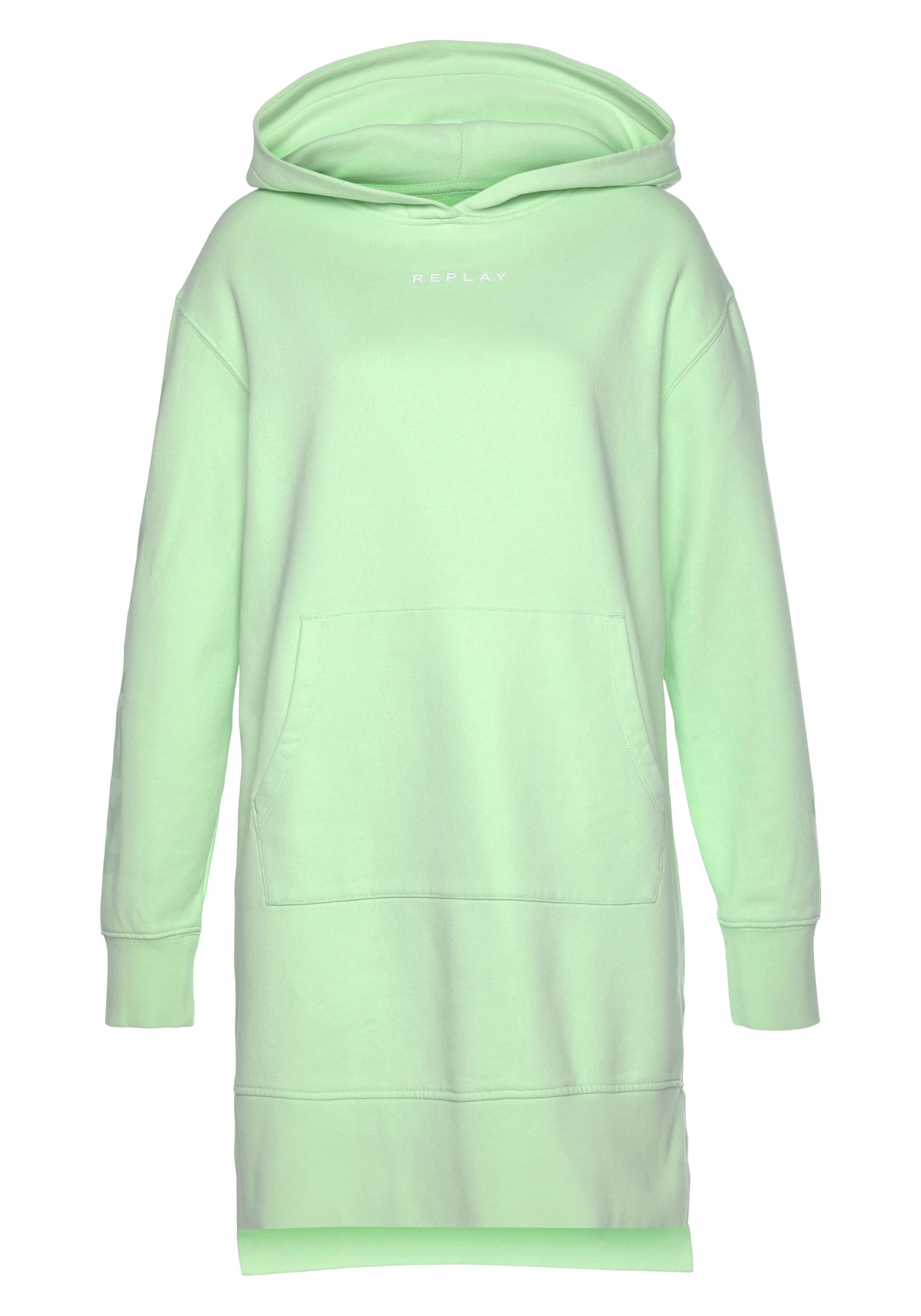 Baumwoll-Fleece Sweatkleid Replay mit Logoprint aus green