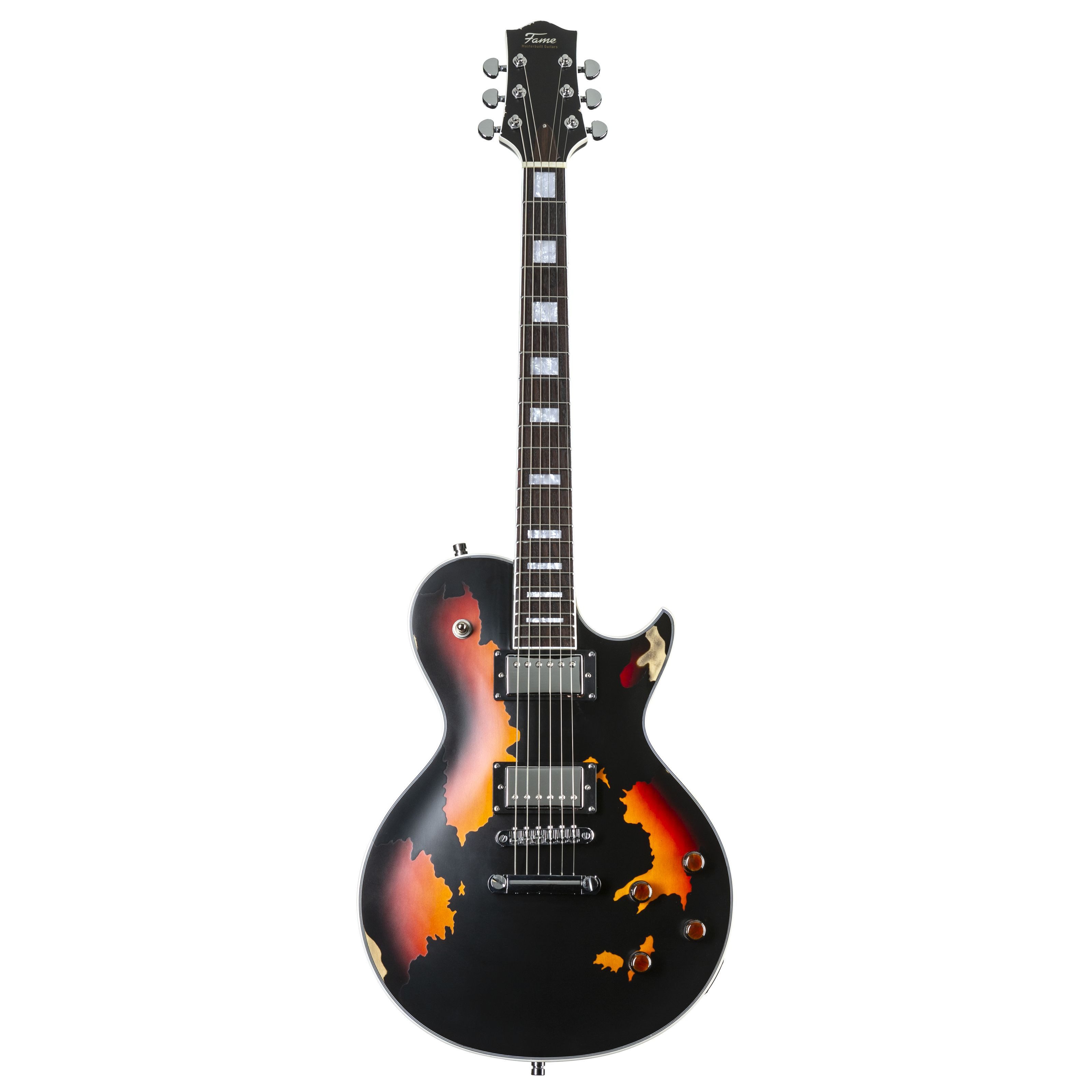 FAME E-Gitarre, E-Gitarren, Single Cut Modelle, Custom LP RW Worn Licorice over Sunburst - Single Cut E-Gitarre