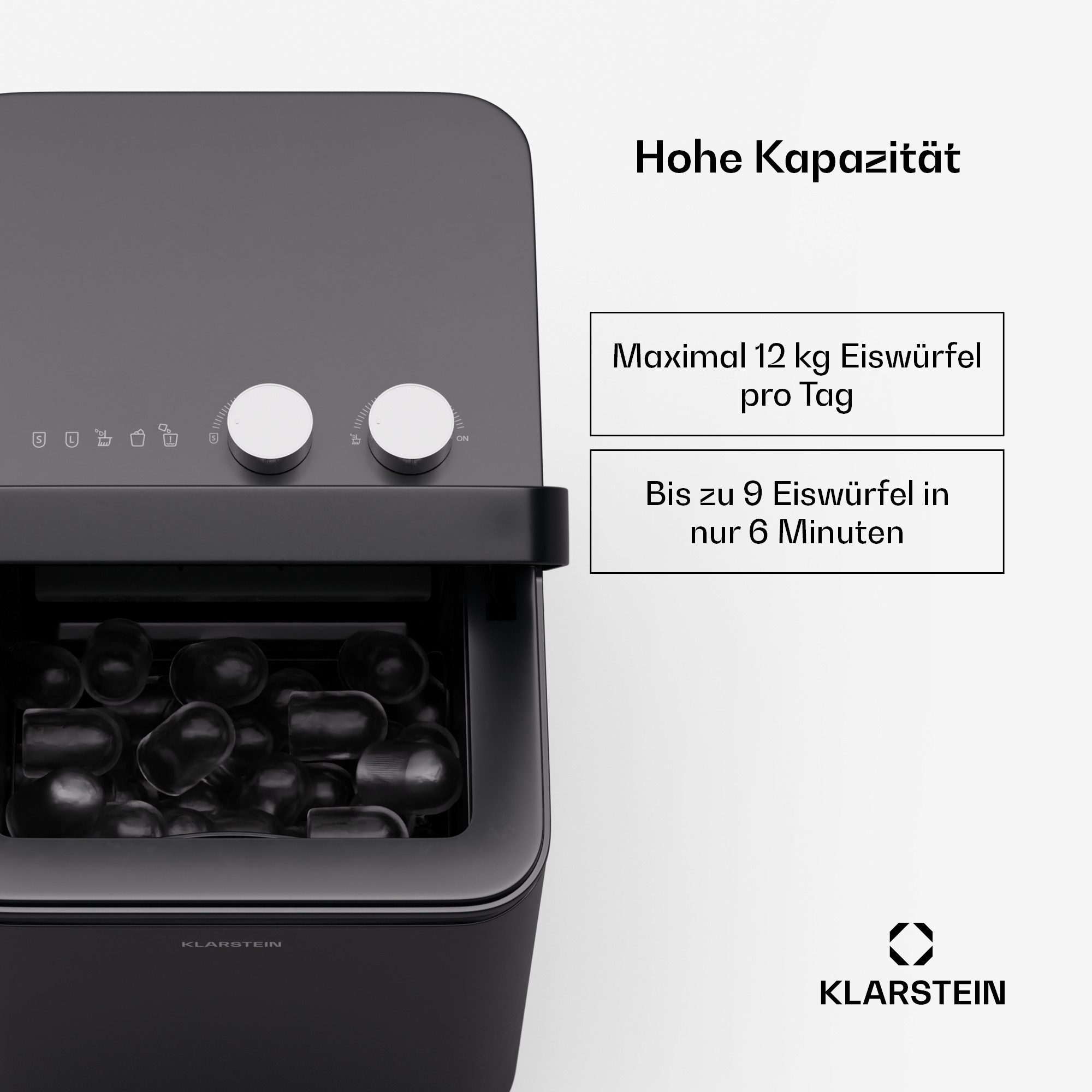 Klarstein Eiswürfelmaschine IceCraft Eiswürfelbereiter, Bulleteis für Zuhause 12kg/Tag LED Display 1,3 L Eiswürfelbereiter