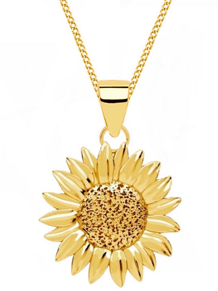 Goldene Hufeisen Kette mit Anhänger Goldene Blütenpracht Halskette mit Sonnenblumen Anhänger, 925 Sterling Silber (hypoallergen)