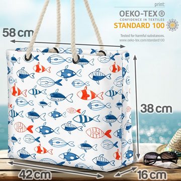 VOID Strandtasche (1-tlg), Fischschwarm Blau Rot Beach Bag Fische Kinder Kinderzimmer maritim Baden Meer