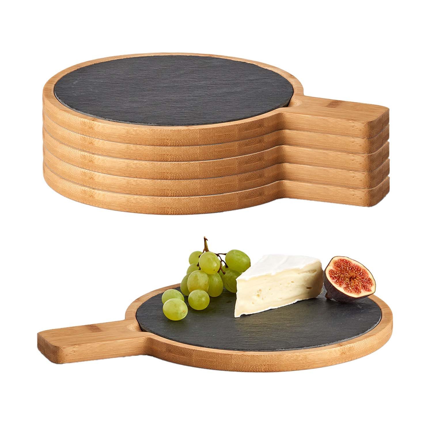 Zeller Present Servierbrett 6 Servierplatten, Schiefer mit Bambusbrett - 29,5 x 22cm, Schiefer, (Set, 6-St., 6x Servierplatten), Schieferplatte herausnehmbar