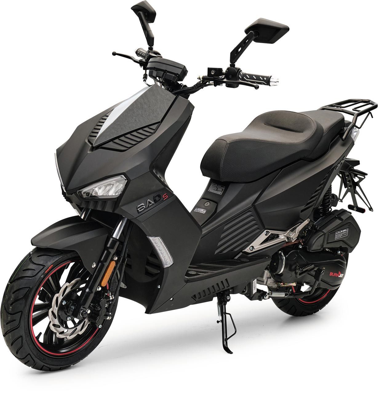 Burnout Motorroller BAD s Mattschwarz, 50 ccm, 45 km/h, Euro 5, Sportliches Design, Keyless Go, Alarmanlage, Moped mit USB Ladedose