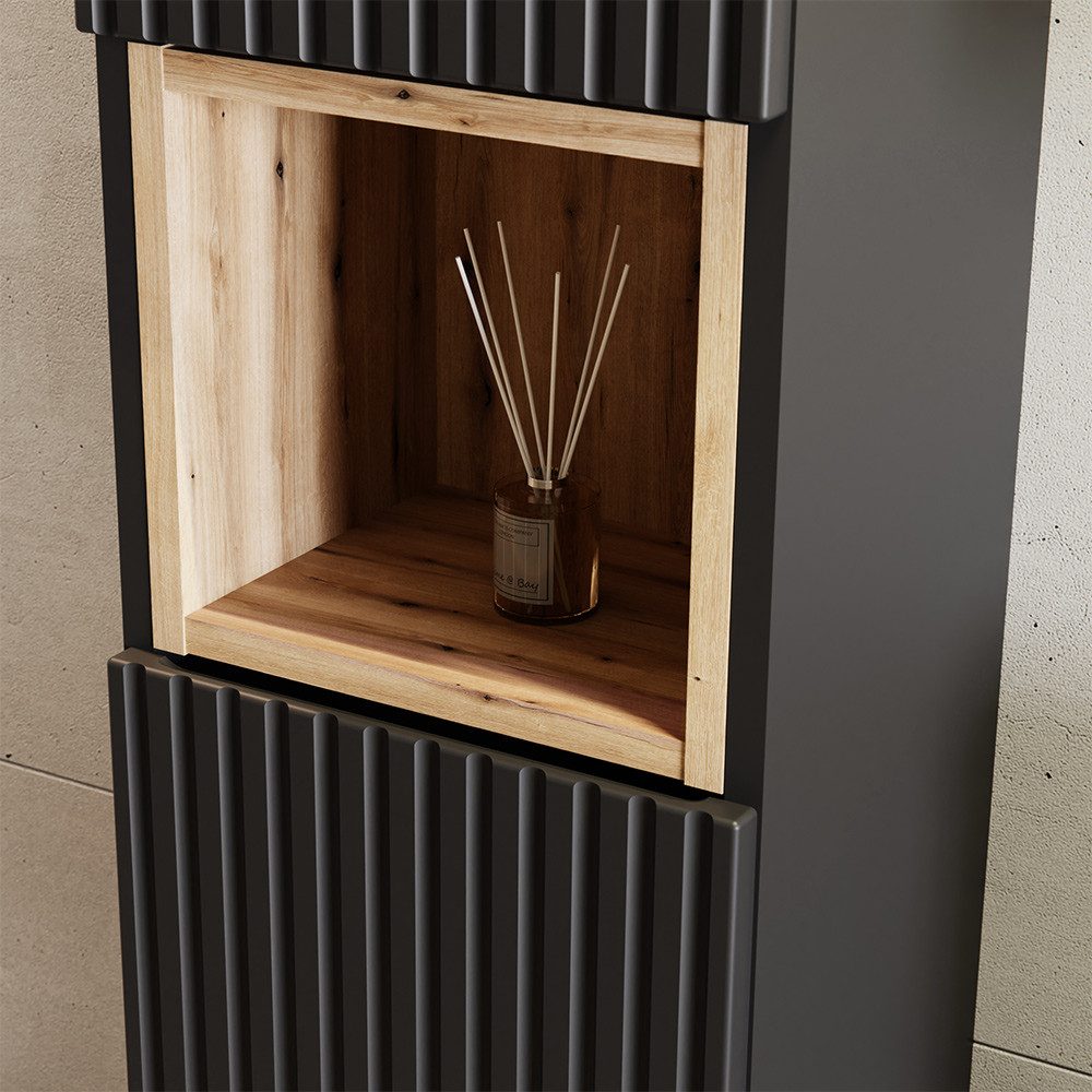 Lomadox Badmöbel-Set NEWPORT-56-BLACK, (Spar-Set, 3-St., Badregal Badspiege günstig online kaufen