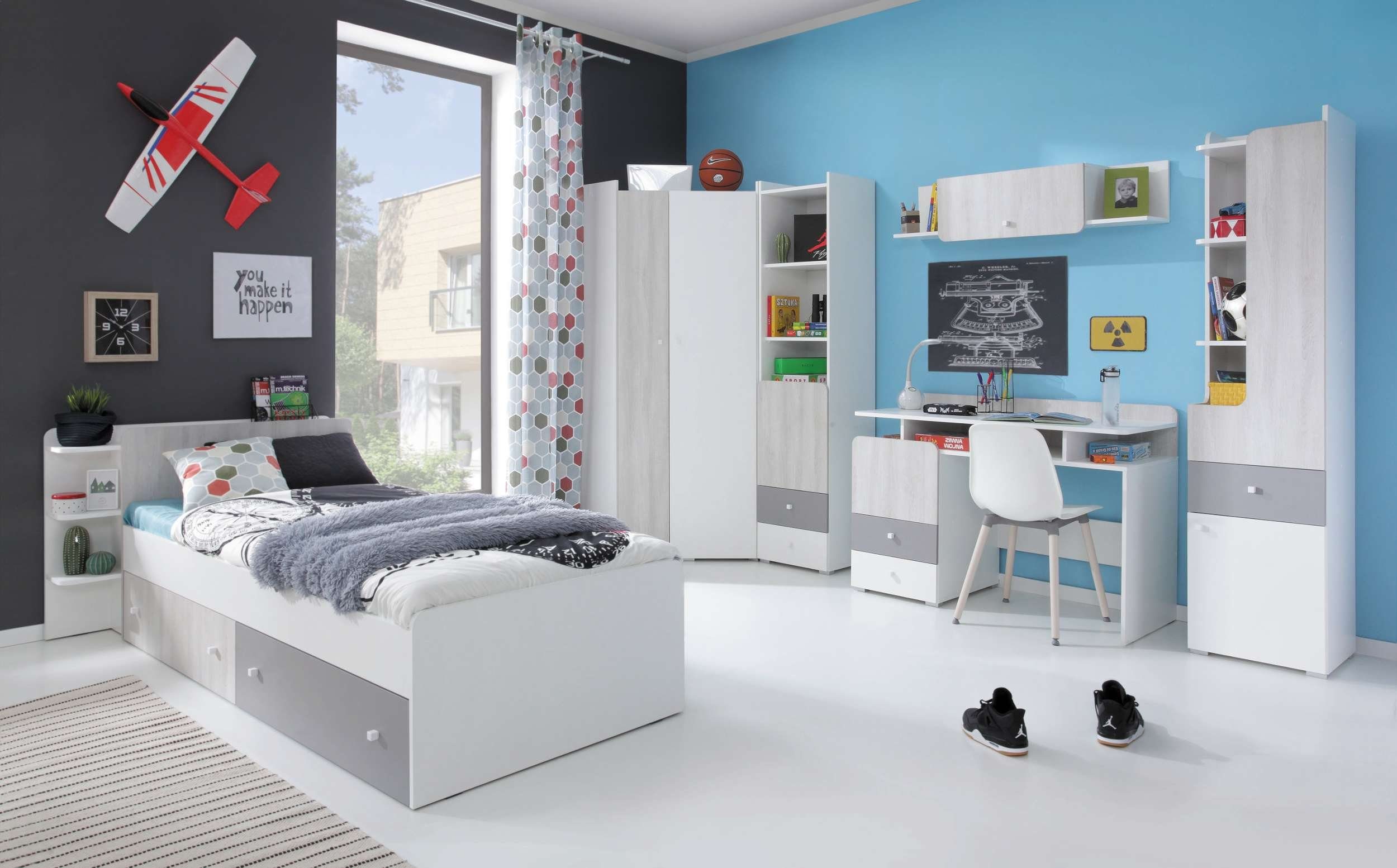 Design Rono Modern 3 Grau, Wilton Fächern Stylefy mit Kinderregal Standregal, Weiss Schublade, Eiche Hochglanz FSC-Zertifizierung, Bücherregal, Spanplatte, 1-türig, und Weiß