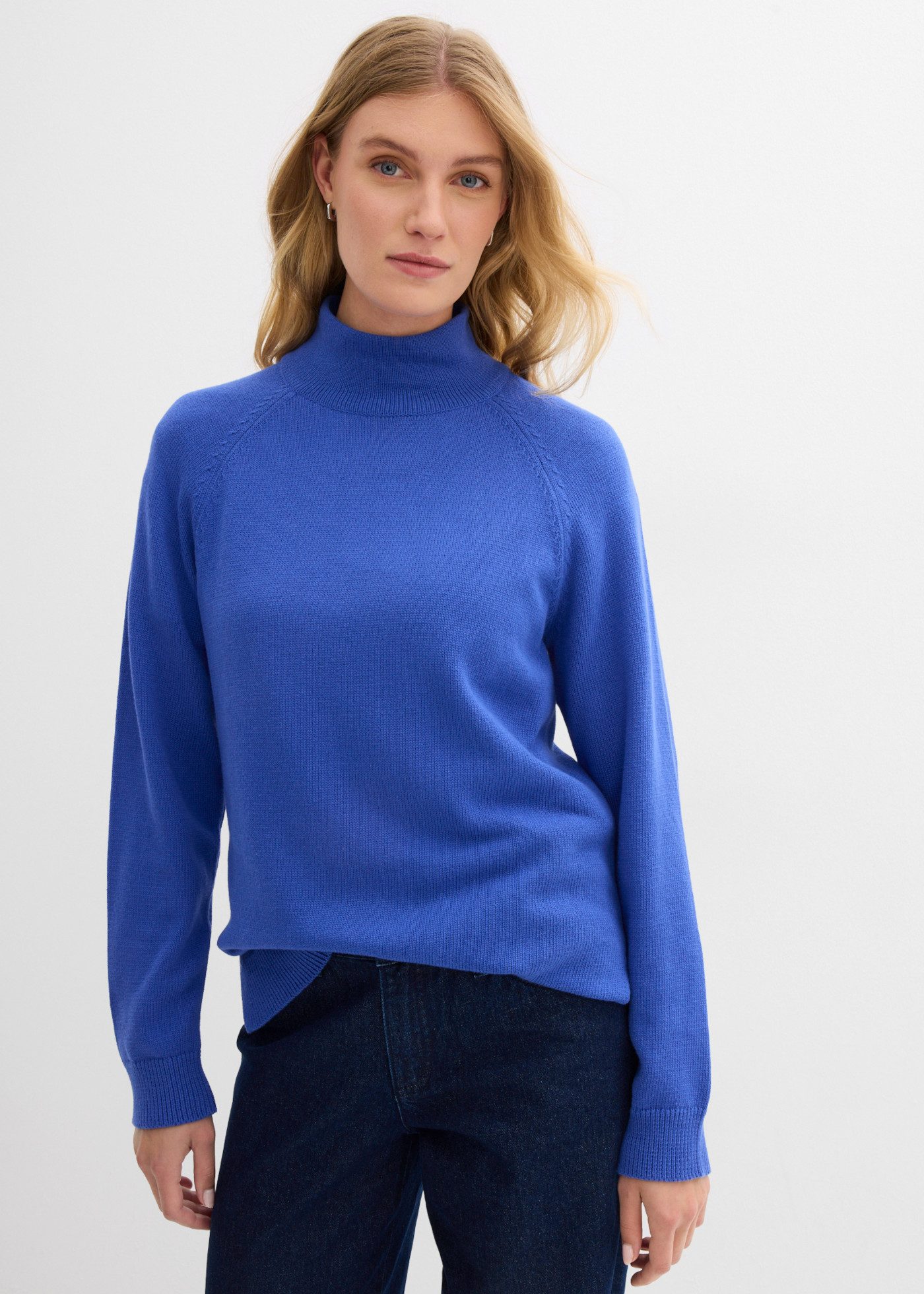 bonprix Rollkragenpullover bequeme Passform, mit Stehkragen, aus Baumwolle