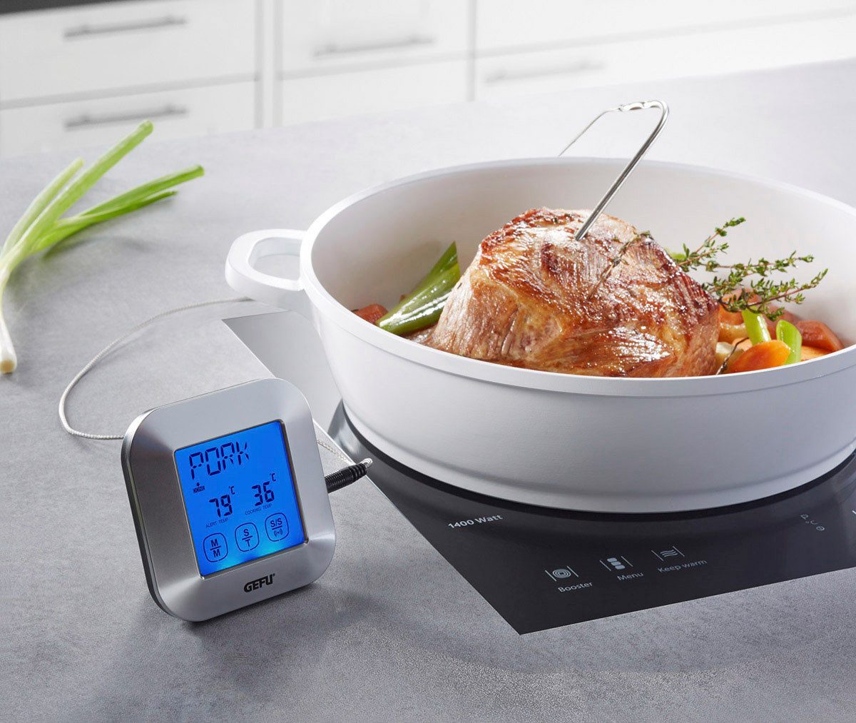 GEFU Bratenthermometer PUNTO, 2-tlg., digital, für Grill, Backofen und Herd