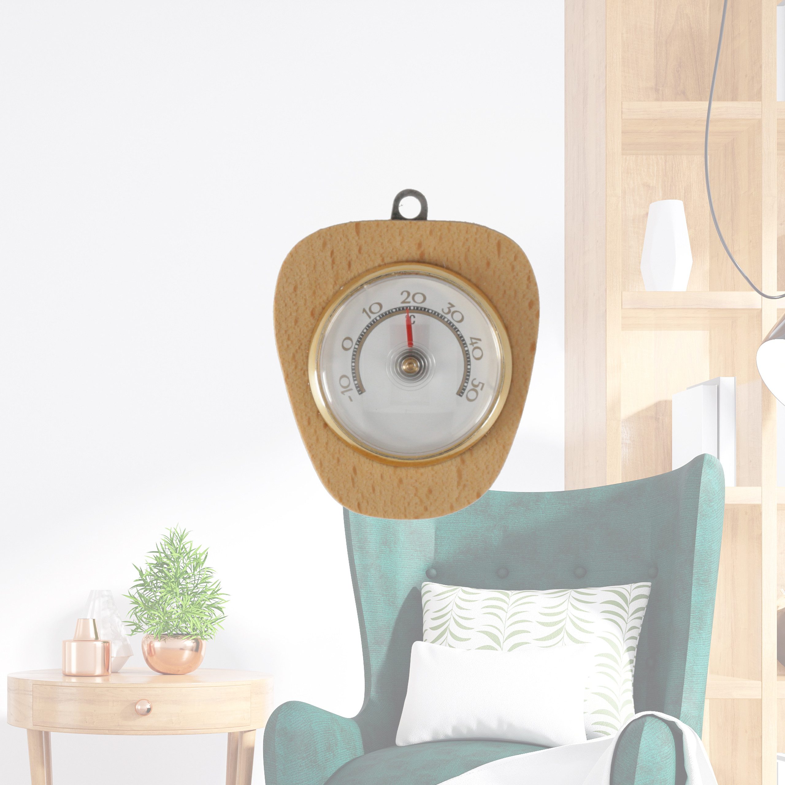 Lantelme Raumthermometer Bimetall Holz Thermometer Zimmer Innenthermometer Analog, Mit Metallöse zum aufhängen, Temperaturanzeige -10 °C bis 50 °C, Deutsche Herstellung, 7,5 x 7 cm