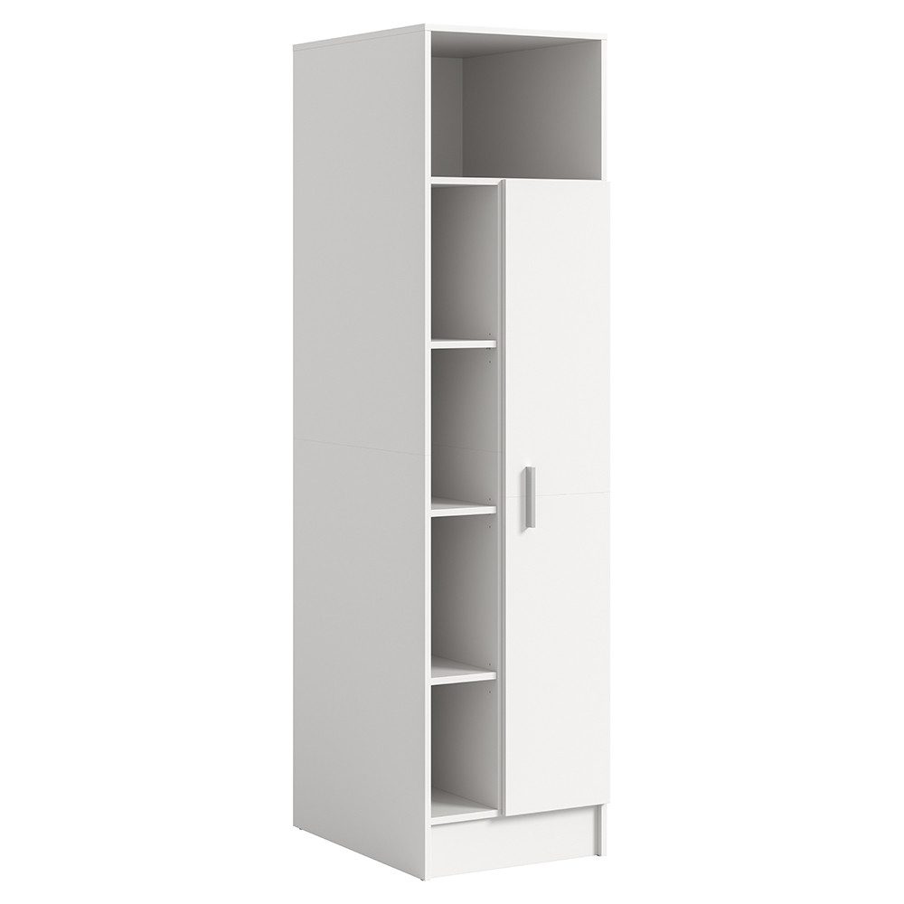 Lomadox Hochschrank FIASTRA-158 50 cm breit, weiß, 5 offene Fächer, 1 Tür mit Kleiderstange
