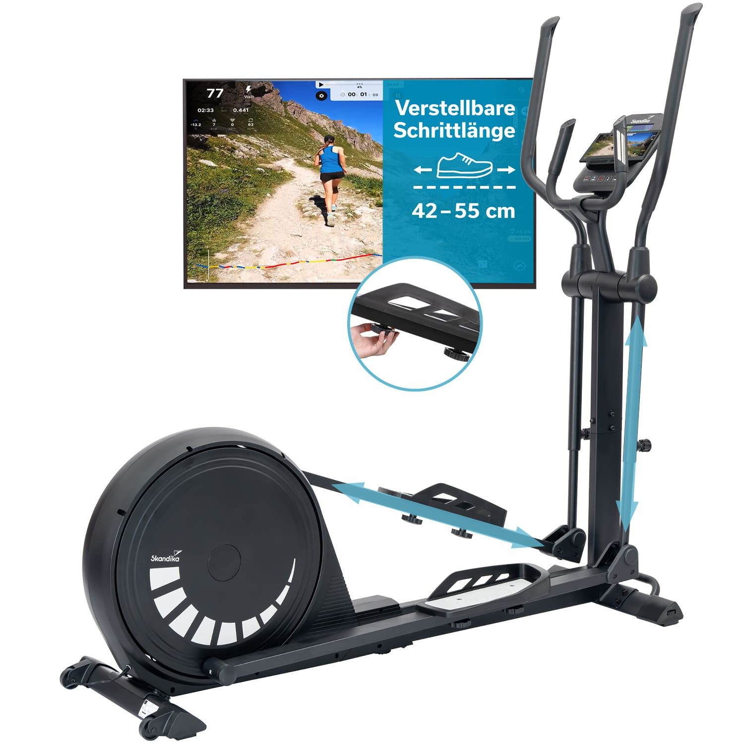 Skandika Crosstrainer Carbon P20-R, Ellipsentrainer für Zuhause, Crosstrainer-Ergometer, 23 Programme, Kinomap&App kompatibel, bis 135 kg, 16 Widerstandsstufen