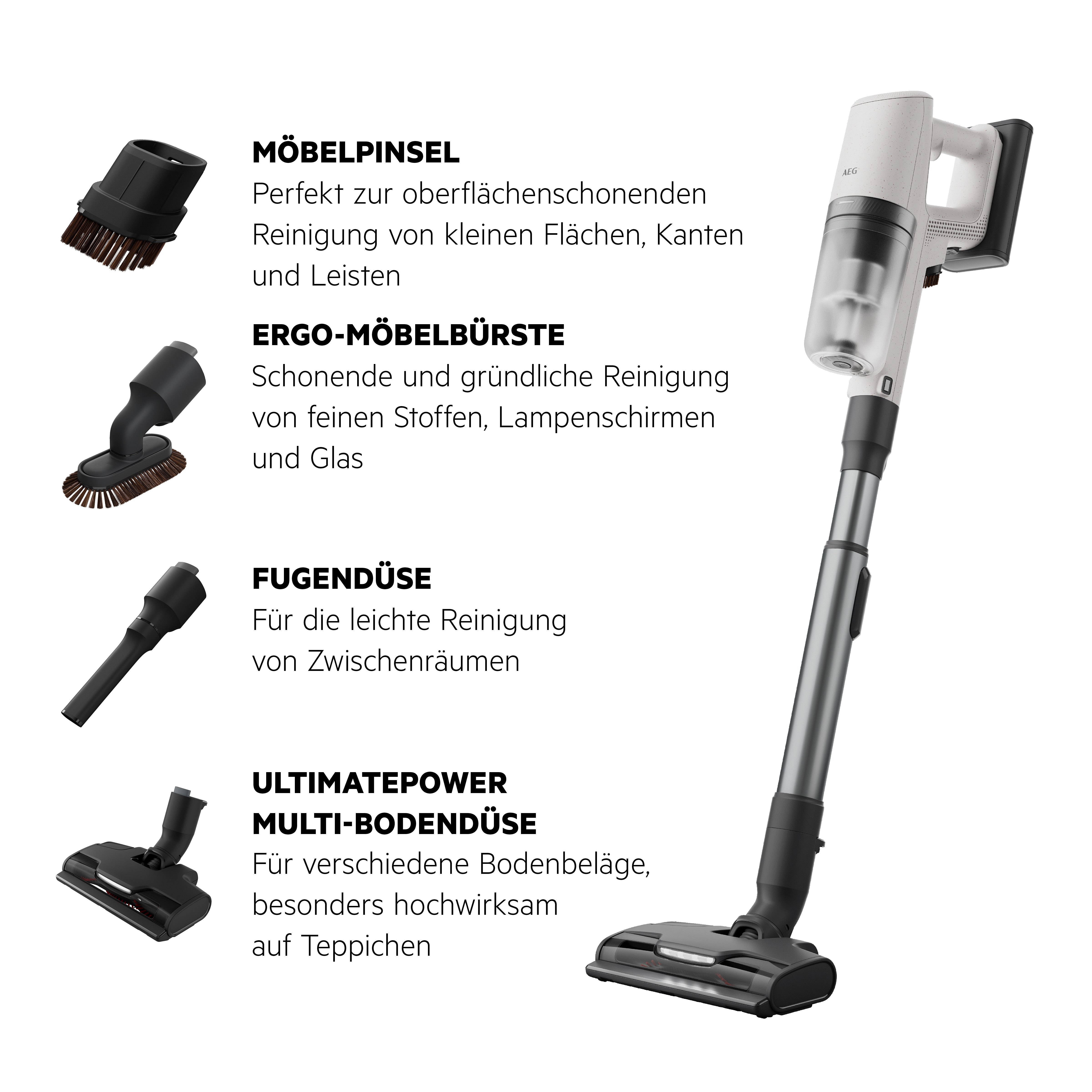 AEG Akku-Hand-und Stielstaubsauger AP82UB25SH, beutellos, Leistungsstarker Akku-Staubsauger: kabellos für alle Böden, Automodus