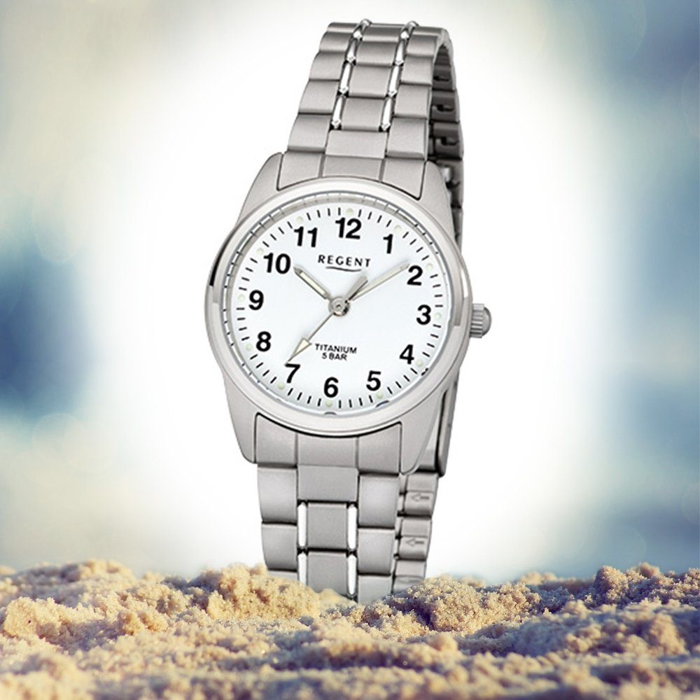 Regent Quarzuhr Analog, Armbanduhr Titanarmband Damen-Armbanduhr grau 26mm), silber rund, klein (ca. Damen Regent