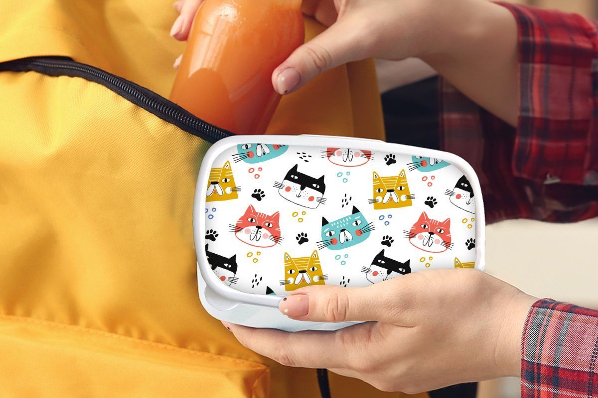 Kinder und Katzen, Jungs (2-tlg), Jungen für Muster Erwachsene, MuchoWow weiß Brotdose, - Lunchbox - und Mädchen für Kunststoff, Brotbox
