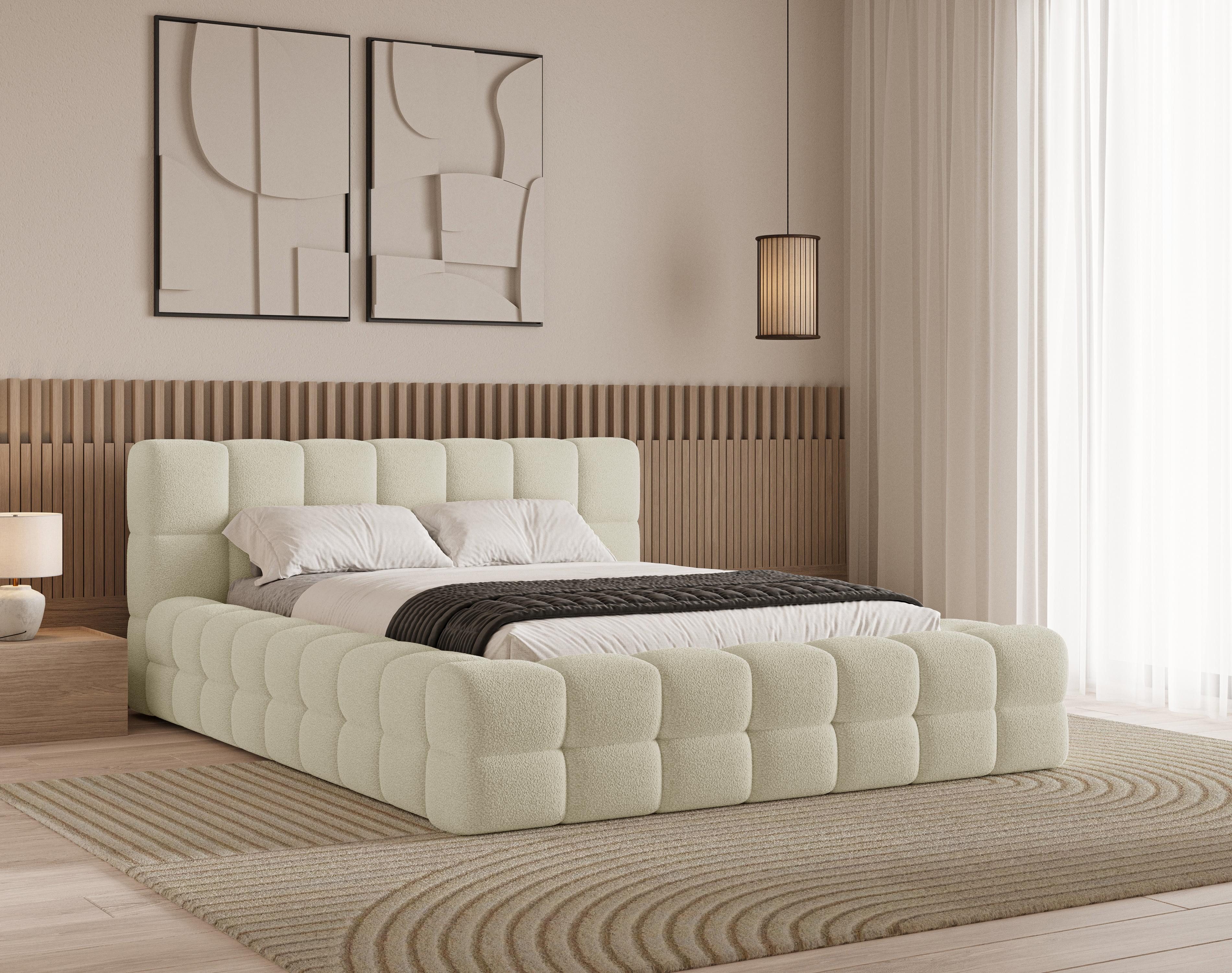 Chilly Möbel Polsterbett Bouclé Stoff mit Stauraum und Hubfunktion Holzrahmen (Boxbett ohne Matratze in vielen Farben, 140x200 160x200 180x200 200x200cm), gepolstertem Kopfteil Bettkasten modern