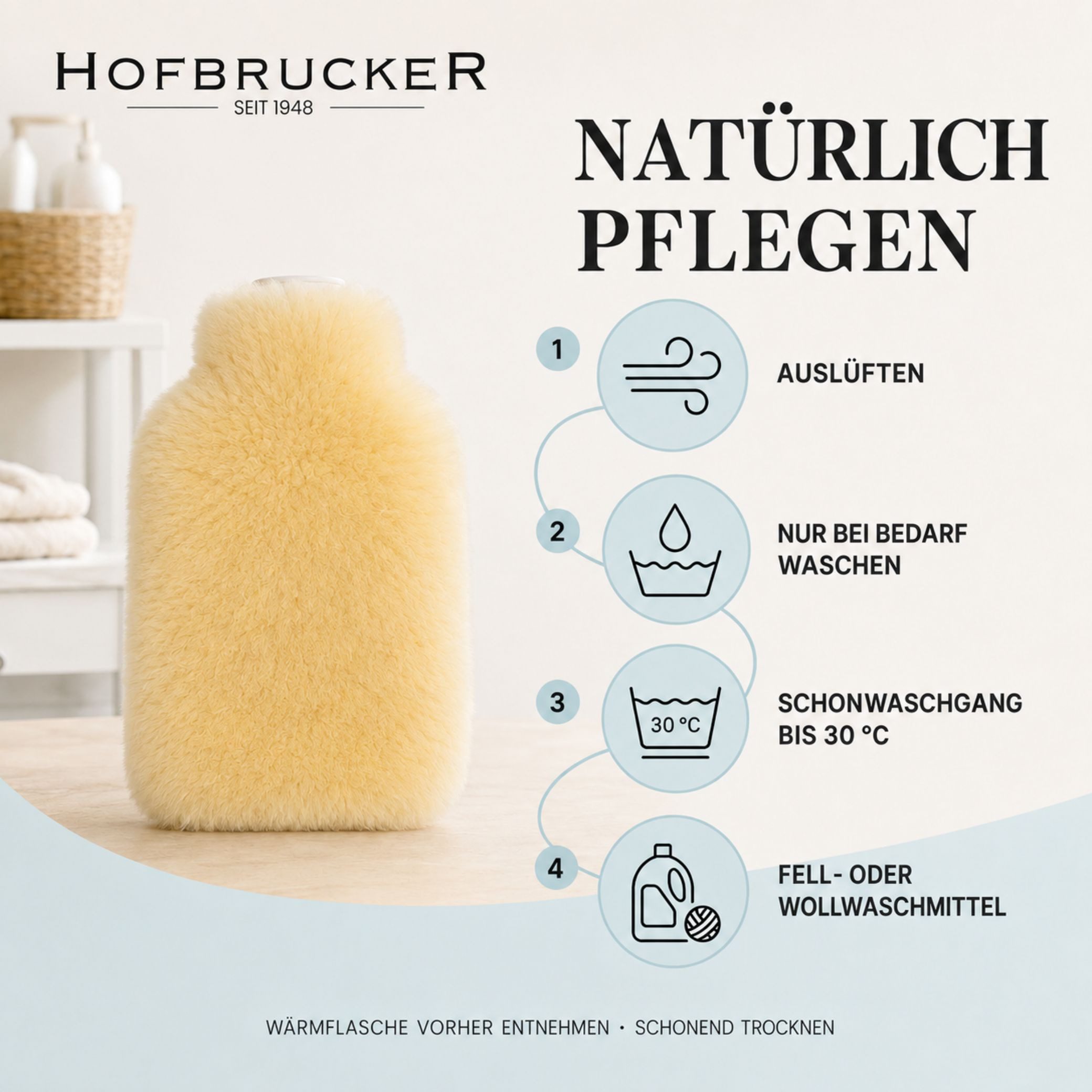Hofbrucker seit 1948 Wärmflasche fashy Wärmflasche mit Fellbezug medizinisch gegerbt