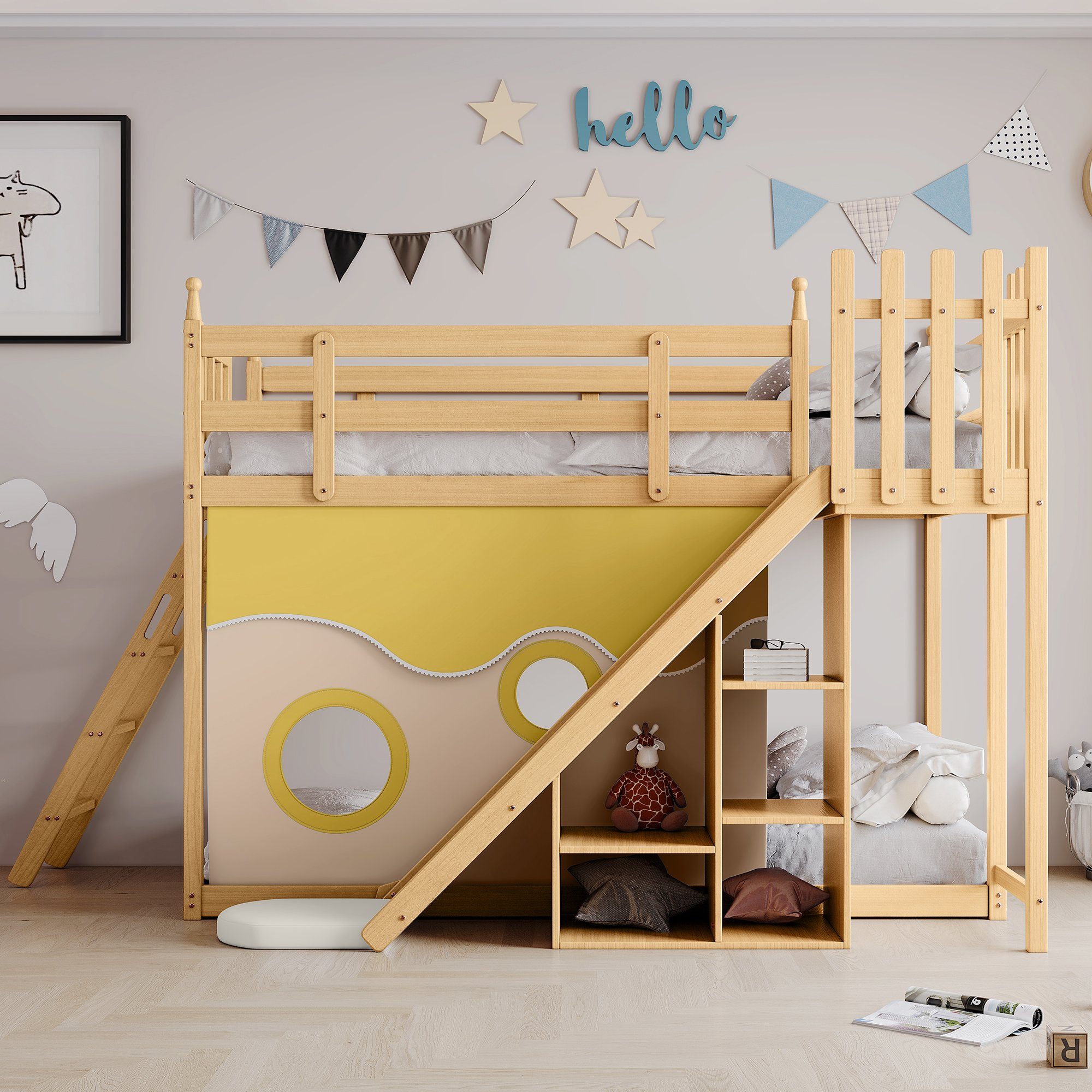 Flieks Etagenbett, Kinderbett Kiefernholzbett mit Leiter günstig online kaufen