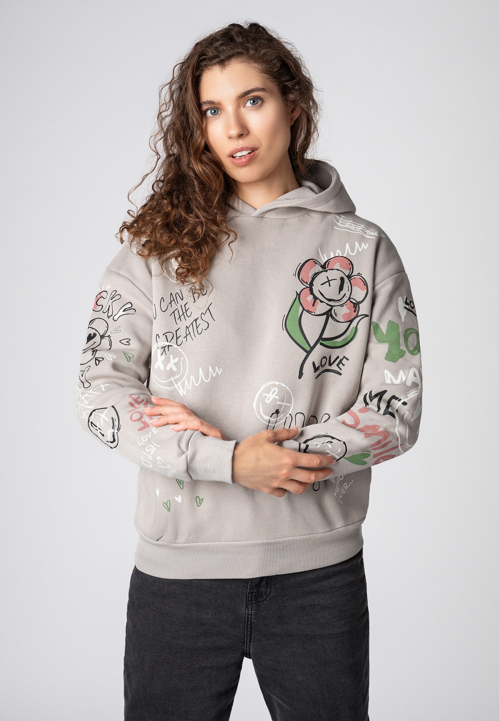 SUBLEVEL Kapuzenpullover Damen Hoodie mit Alloverprint Sweater, Kapuzenswea günstig online kaufen